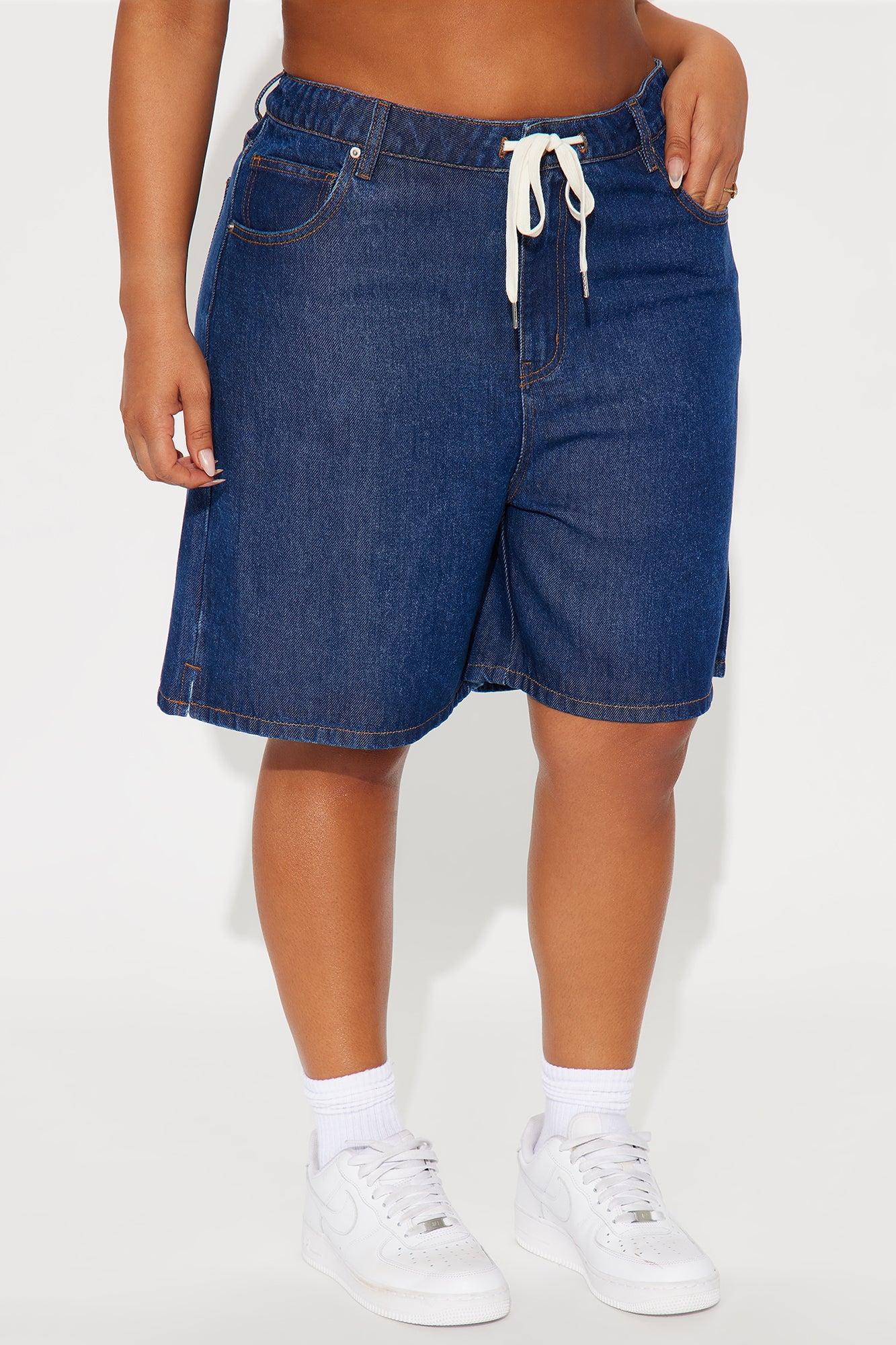 Ebb And Flow Drapey Denim Shorts - Dark Wash Female Product Image