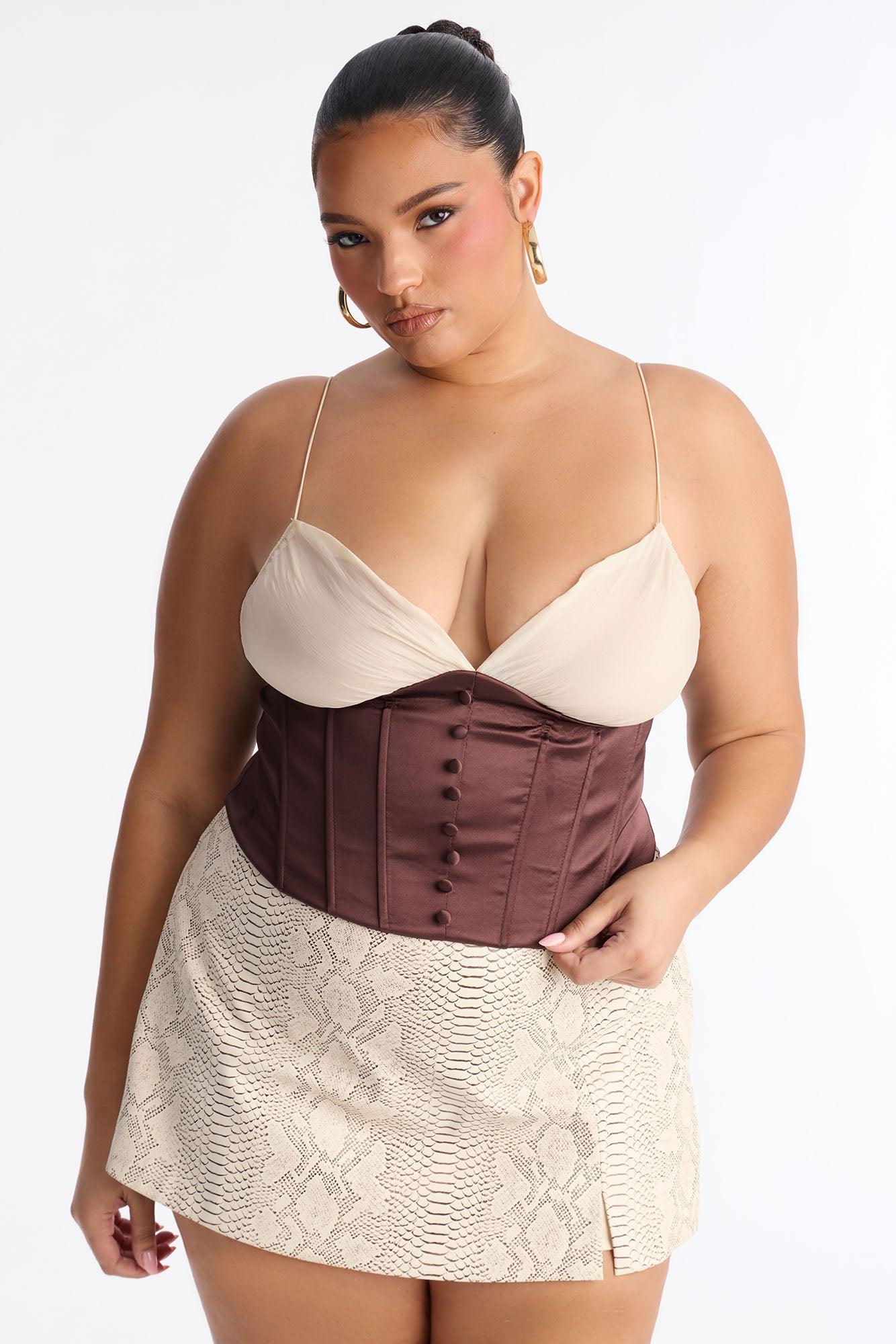 Soulmate Stuff Contrast Satin Corset - Chocolate/Combo Female Product Image