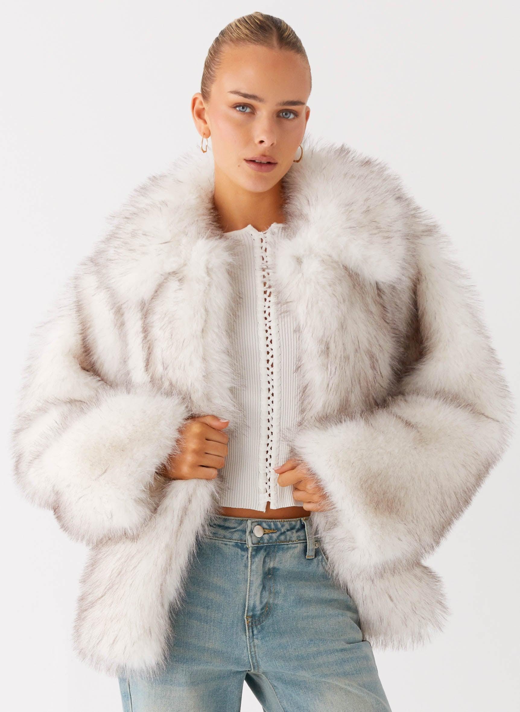 Novera Faux Fur Jacket - White Grey Product Image