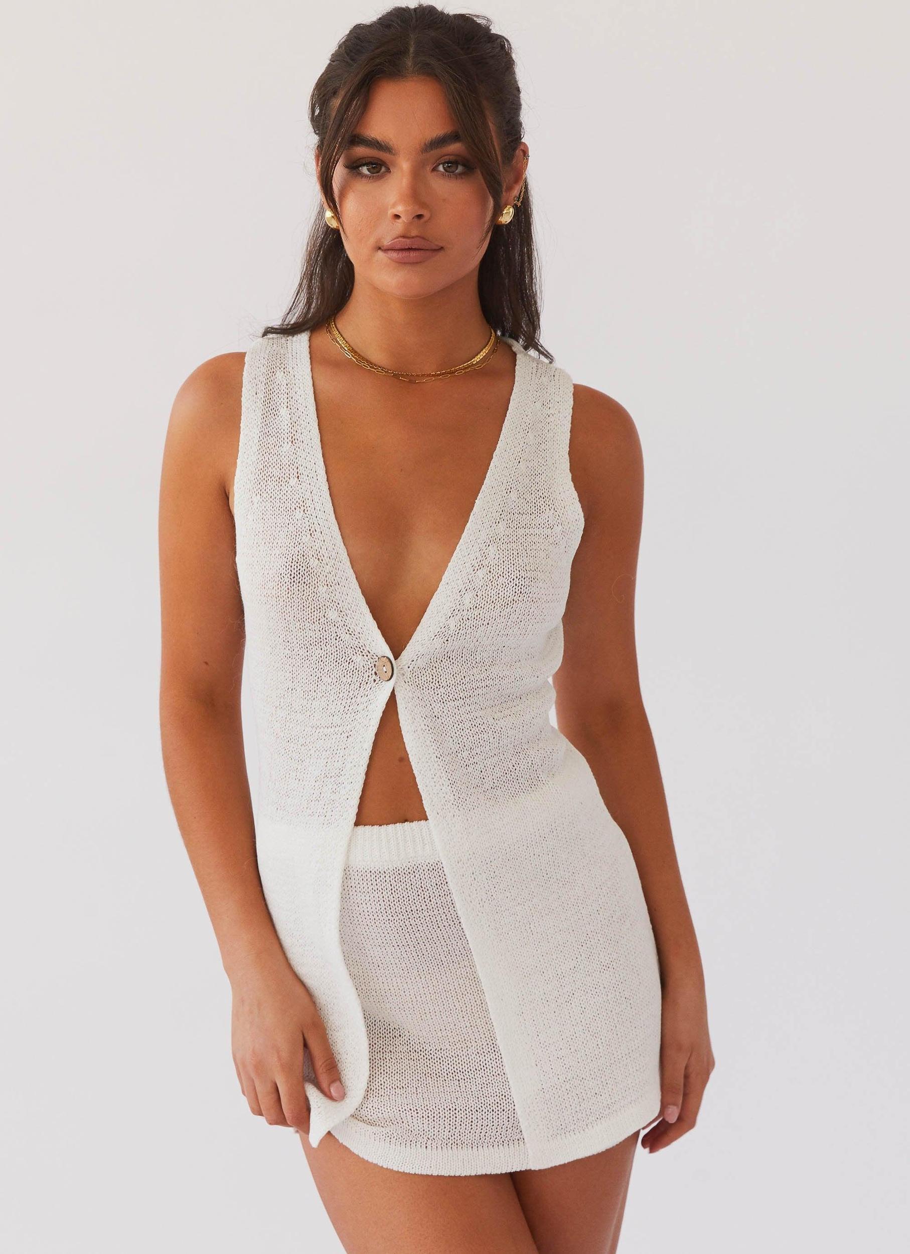 Capri Glow Knit Mini Skirt - White Product Image