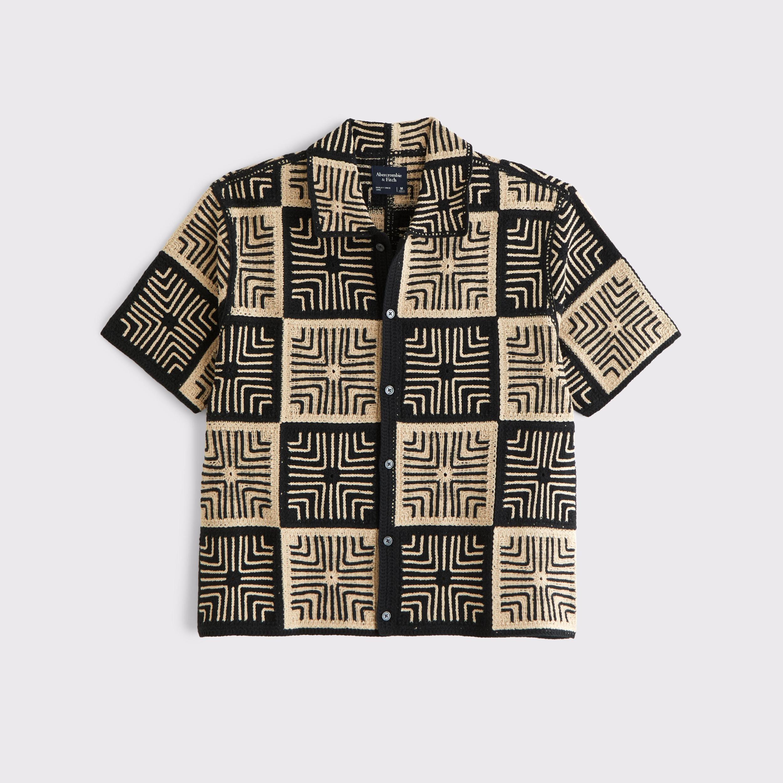 Crochet-Style Border Stripe Button-Through Sweater Polo Product Image