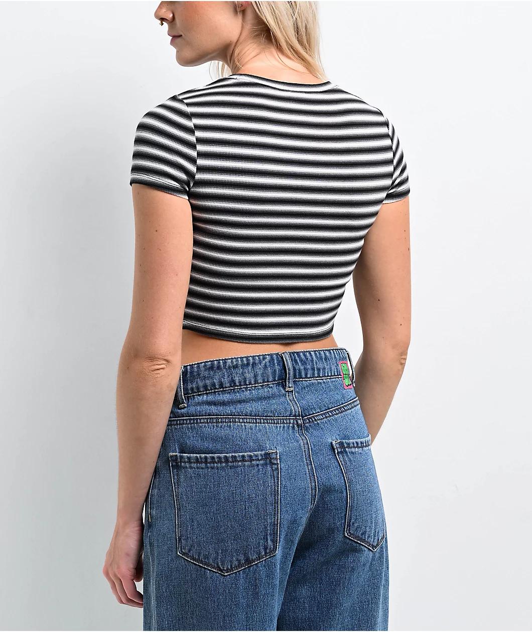 Zine Irina Black & White Stripe Crop T-Shirt Product Image