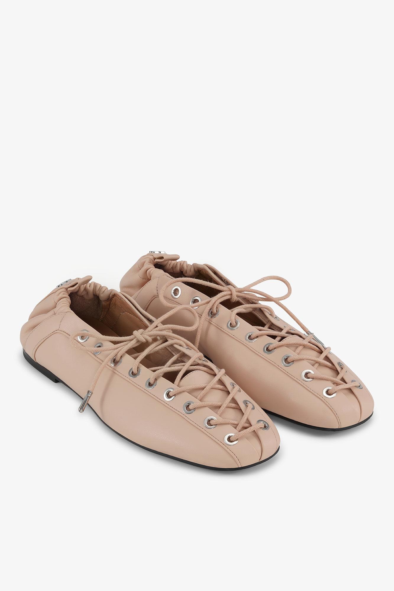 Beige Lace-Up Ballerinas Product Image