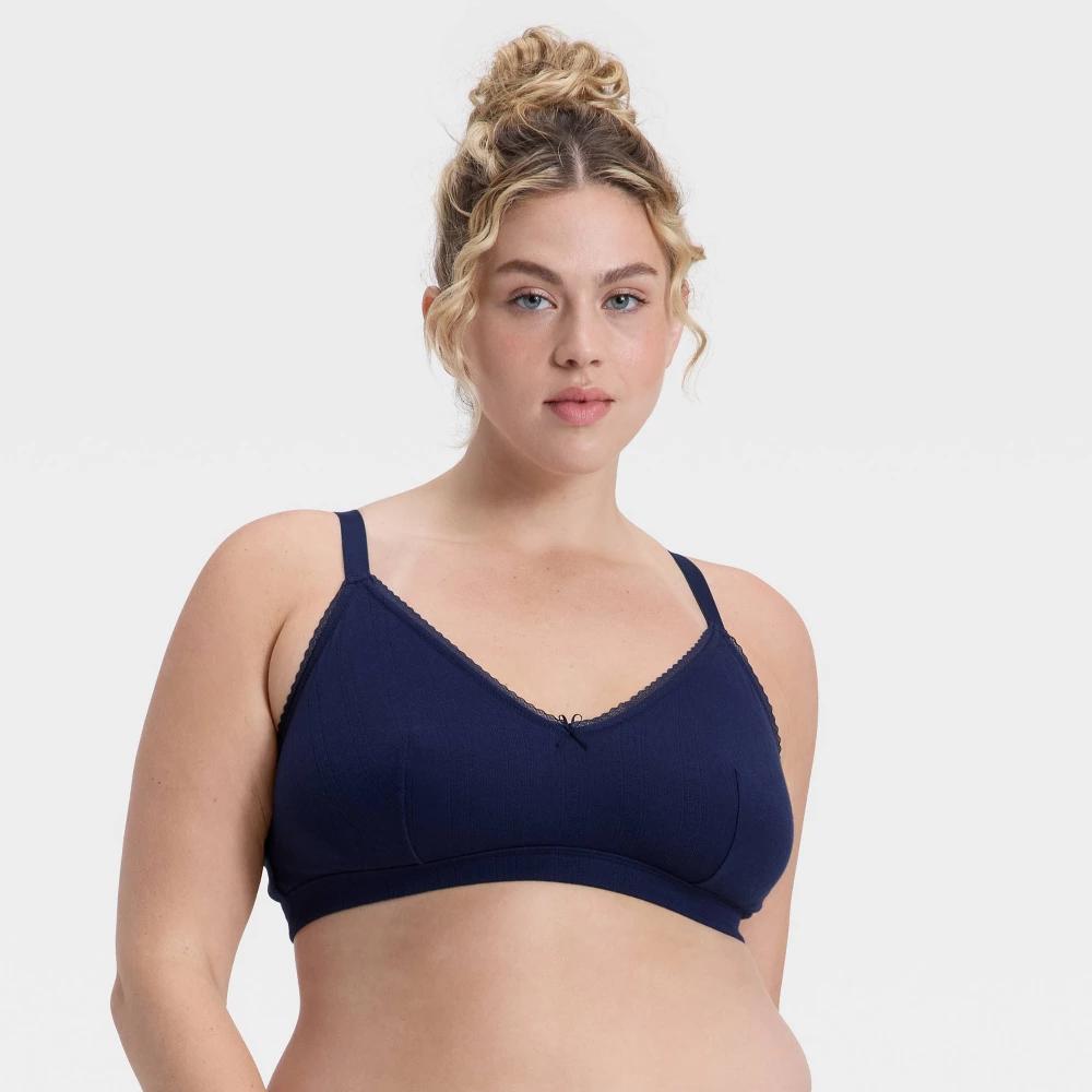 Women's Pointelle Triangle Bralette - Wild Fable™ Heathered Gray M Product Image