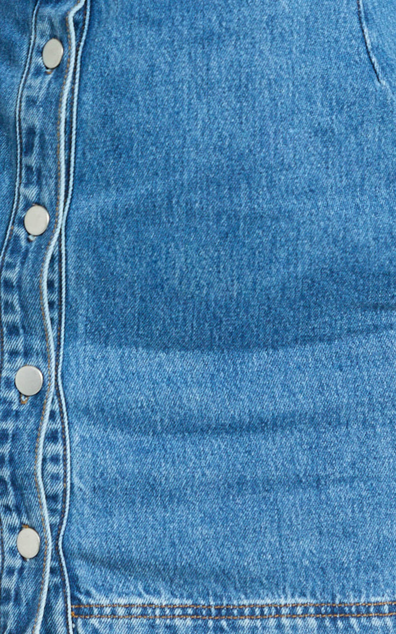 Ainsley Mini Dress - Button Through Long Sleeve Denim Dress in Mid Blue Wash Product Image