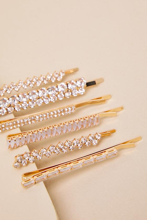 Lainey Gold Rhinestone Six-Piece Hair Pin Set Product Image