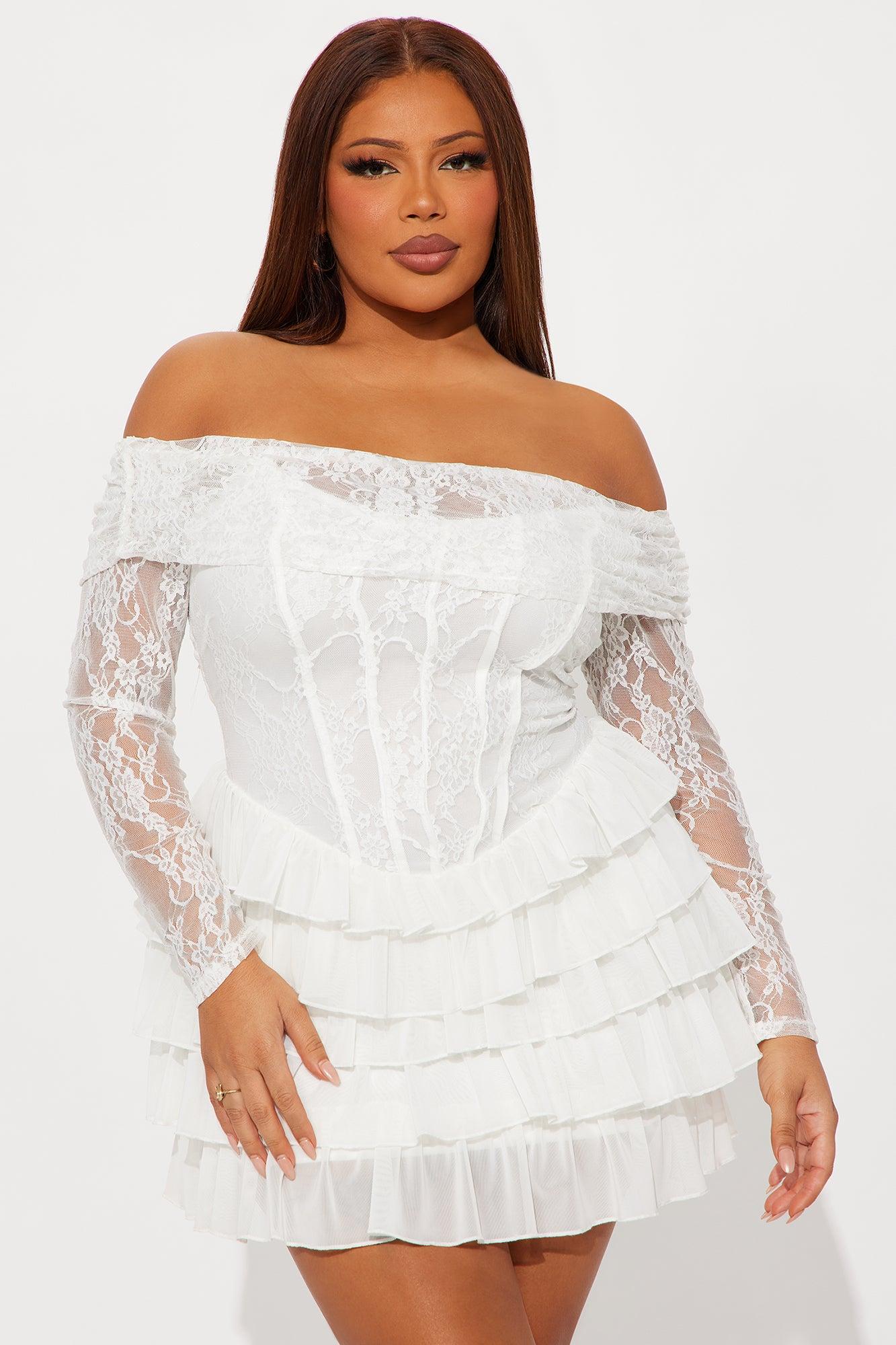 Elsie Ruffle Lace Mini Dress - White Female Product Image