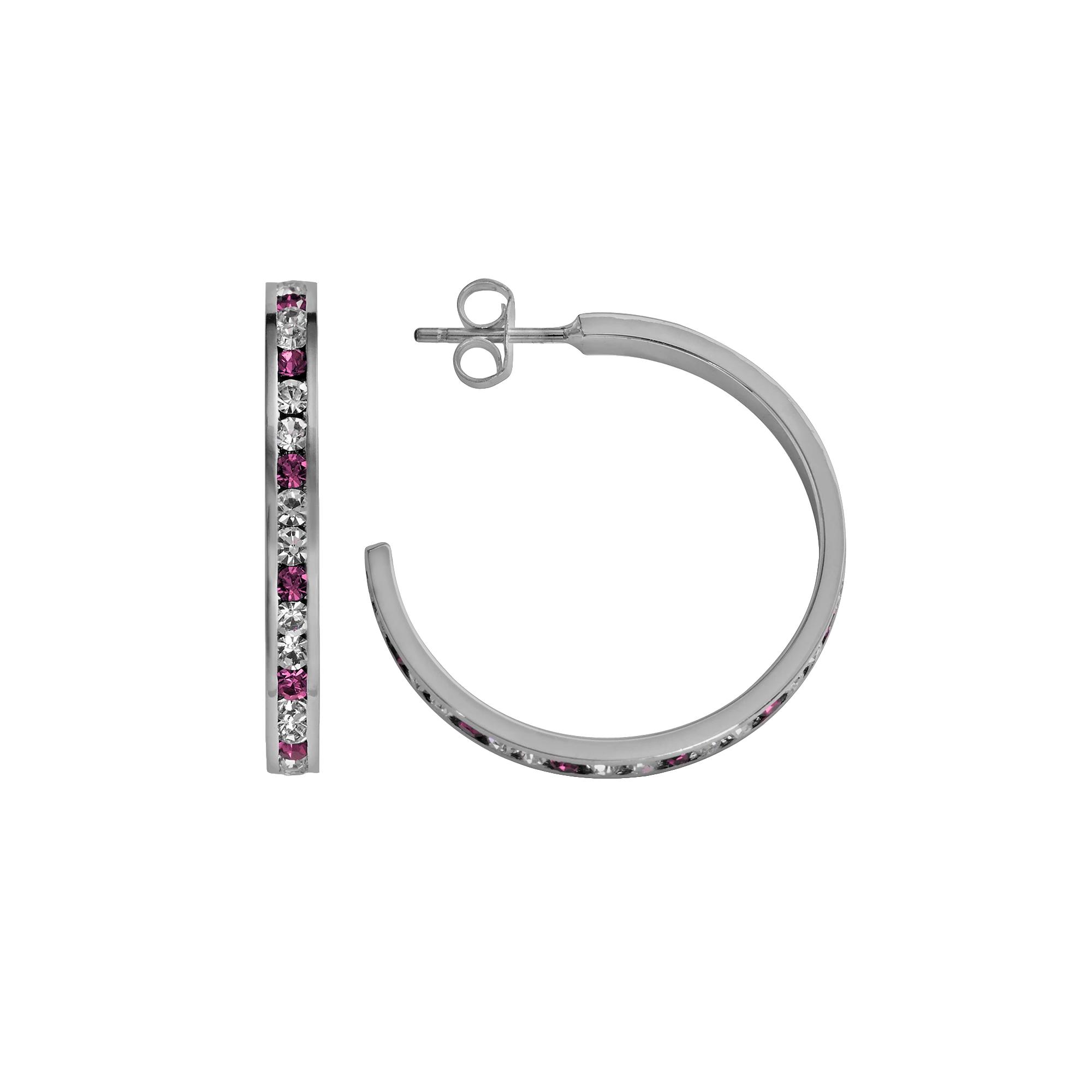 Traditions Jewelry Company Sterling Silver Aqua & White Crystal Hoop Earrings, Women's, Multicolor Product Image
