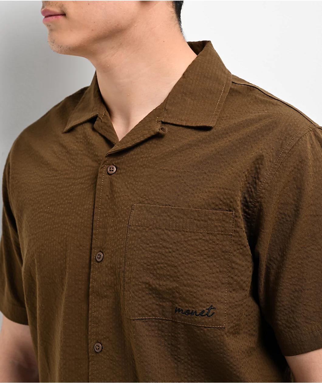 Monet Skateboards Cyrus Seersucker Brown Button Up Shirt Product Image