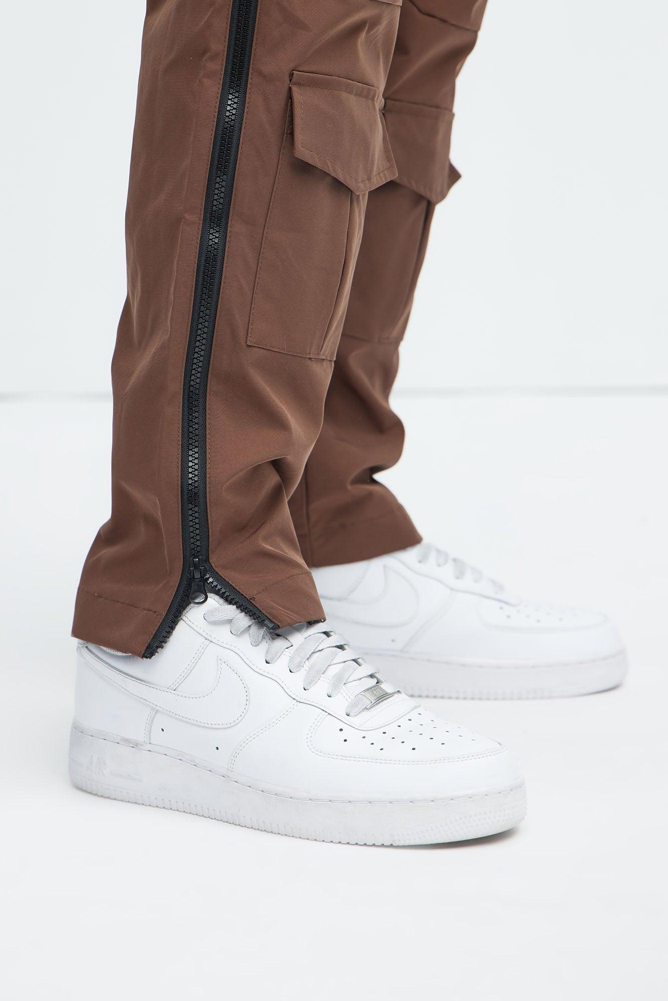 All Along Zipper Straight Nylon Cargo Pants - Dark Brown Product Image