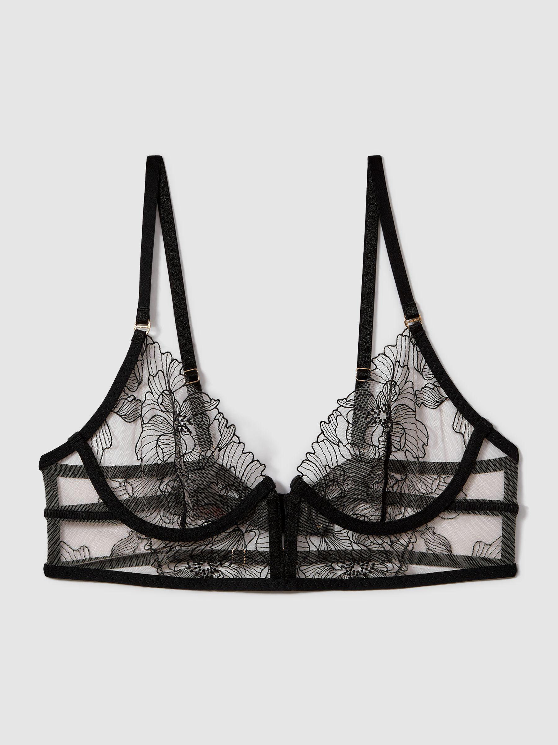 Bluebella Sheer Mesh Embroidered Bra in Black Product Image