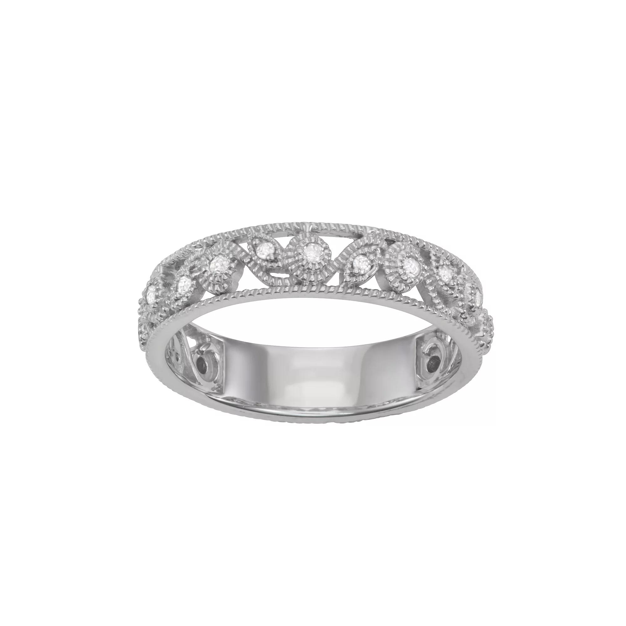 HDI Sterling Silver 1/10 Carat T.W. Diamond Vintage Floral Band, Women's, Size: 9 Product Image