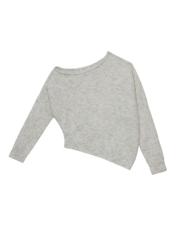 Casual Loose Long Sleeves Solid Color Off-The-Shoulder Sweater Tops Product Image