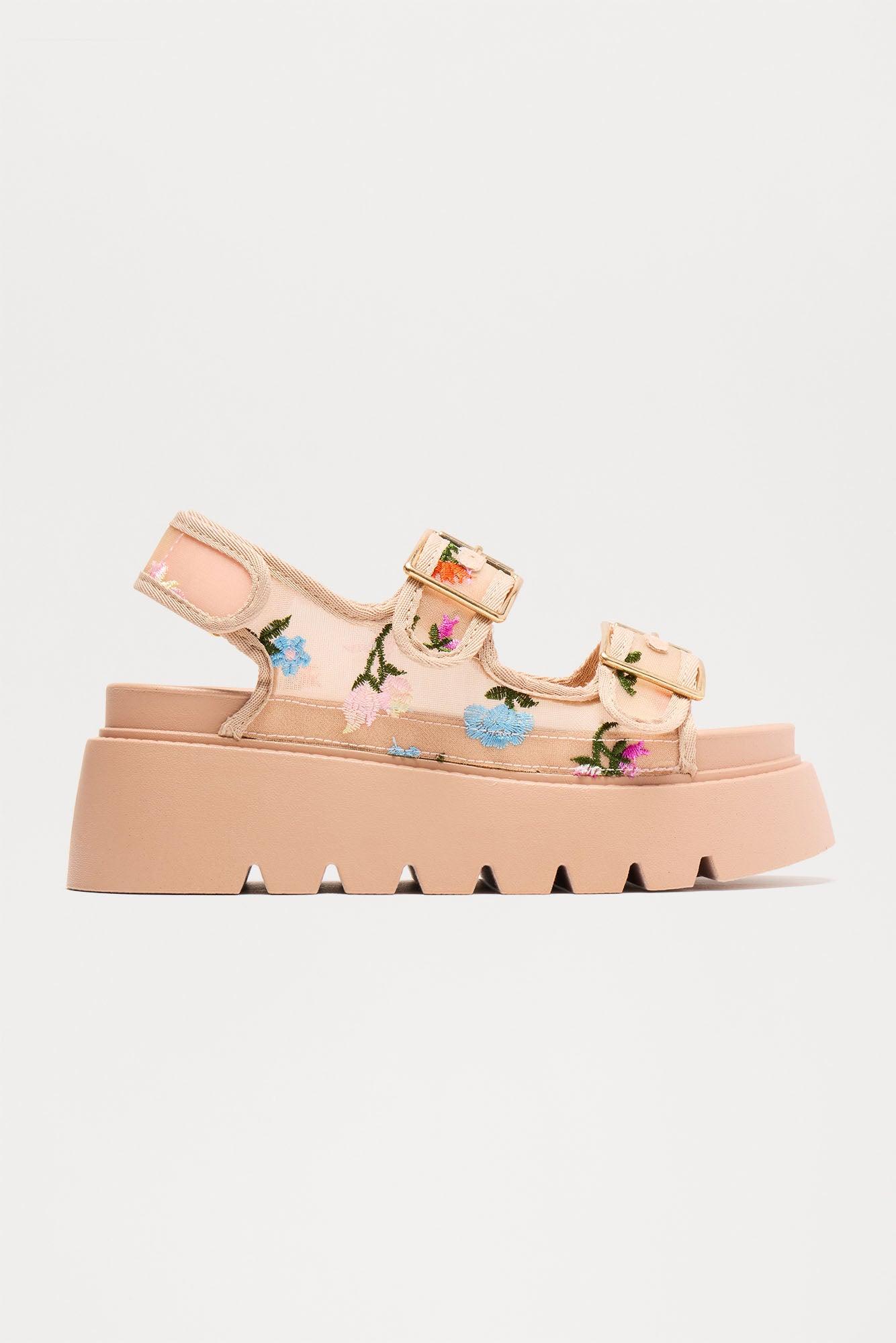 Spring Flowers Platform Sandals - Nude Product Image