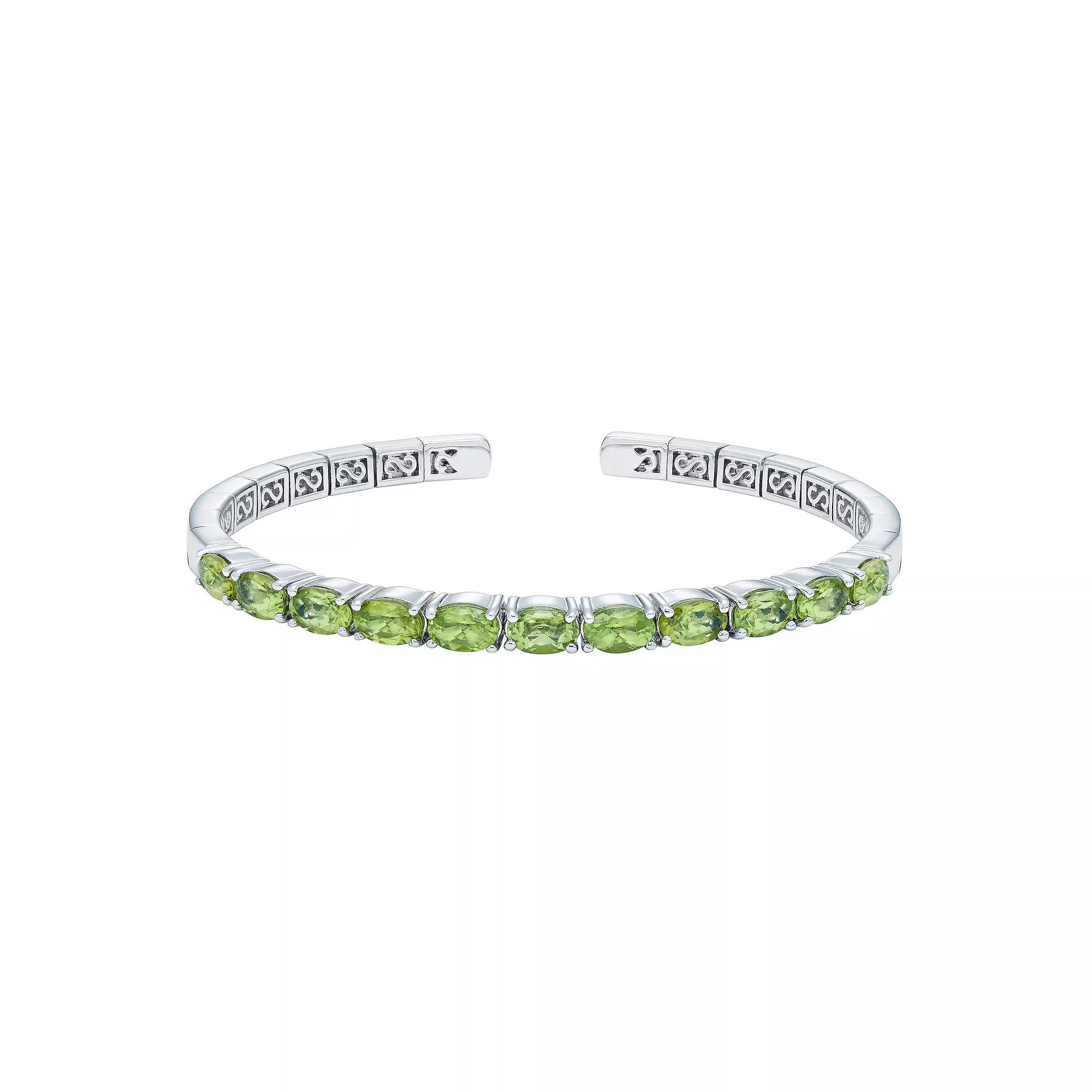 Sterling Silver Gemstone Flexible Cuff Bangle Bracelet, Women's, Size: 7", Peridot Product Image