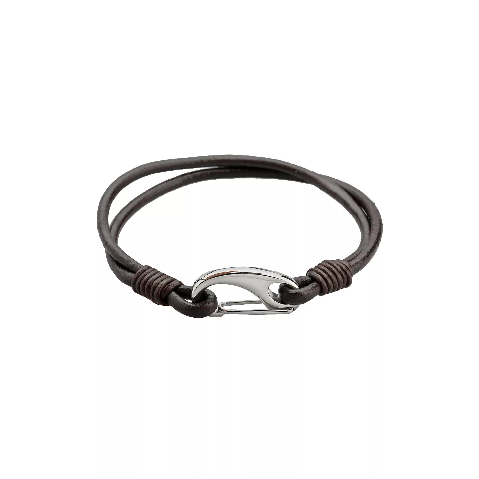 LYNX Stainless Steel & Brown Leather Bracelet - Men, Men's, Size: 8" Product Image