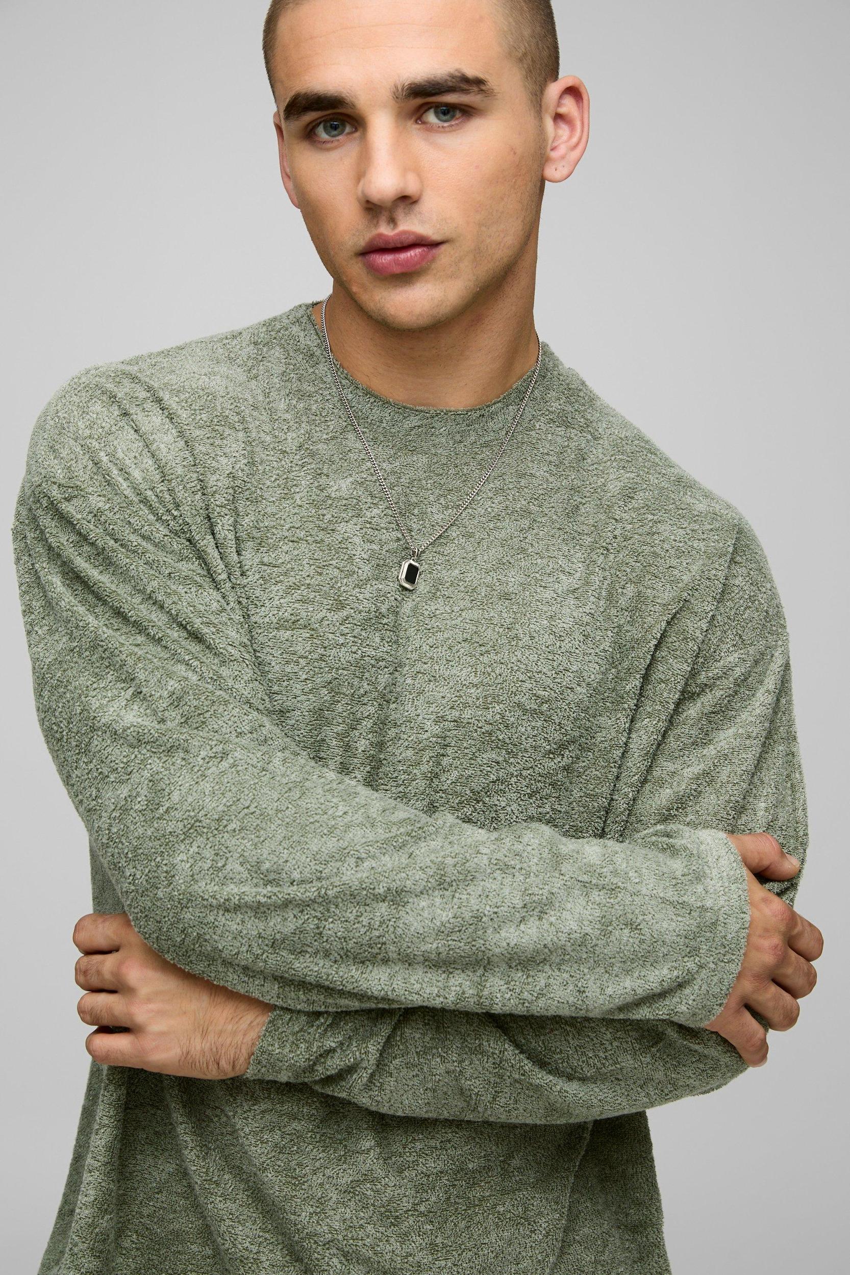 Oversized Boxy Long Sleeve Textured T-Shirt | boohooMAN USA Product Image