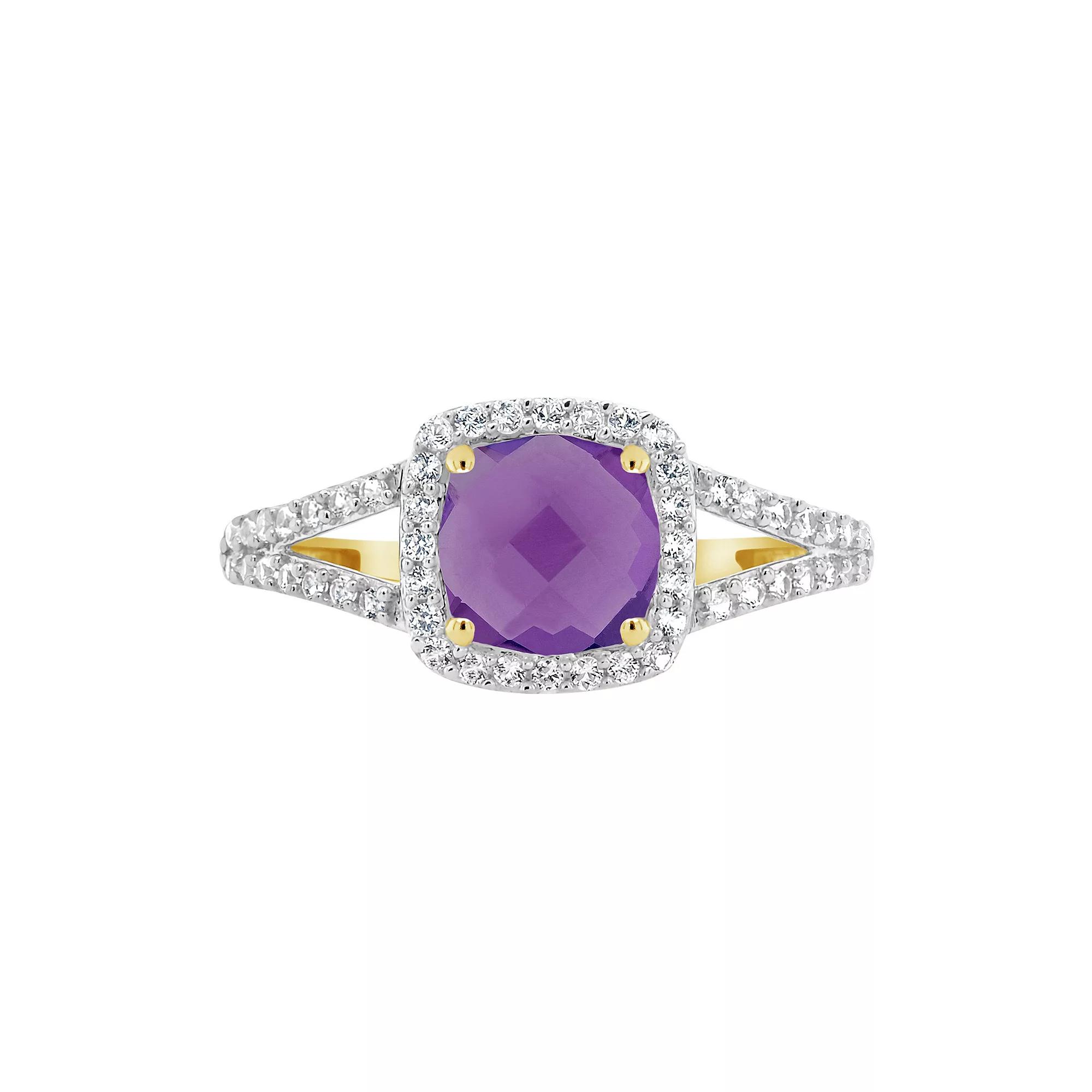 Celebration Gems 10K Yellow Gold 7mm Cushion Gemstone Ring, Women's, Size: 5, Purple Product Image