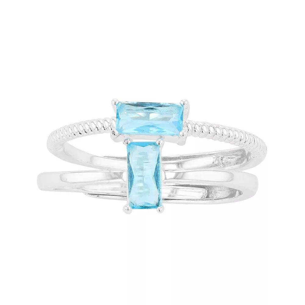 City Luxe Birthstone Simulated Gemstone Duo Ring Set, Women's, Silver Tone December Product Image