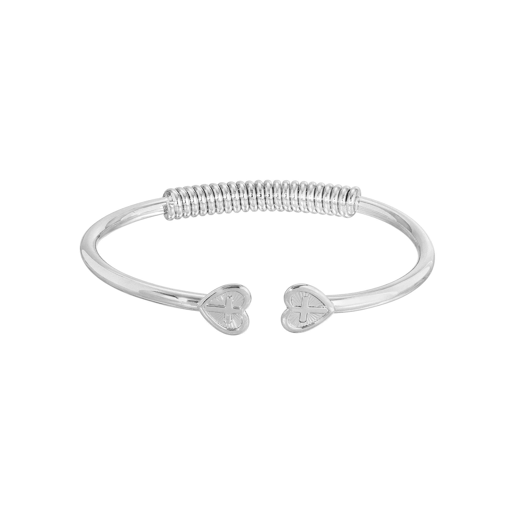 1928 Heart Cross Coil Spring Cuff Bracelet, Womens, Gray Product Image