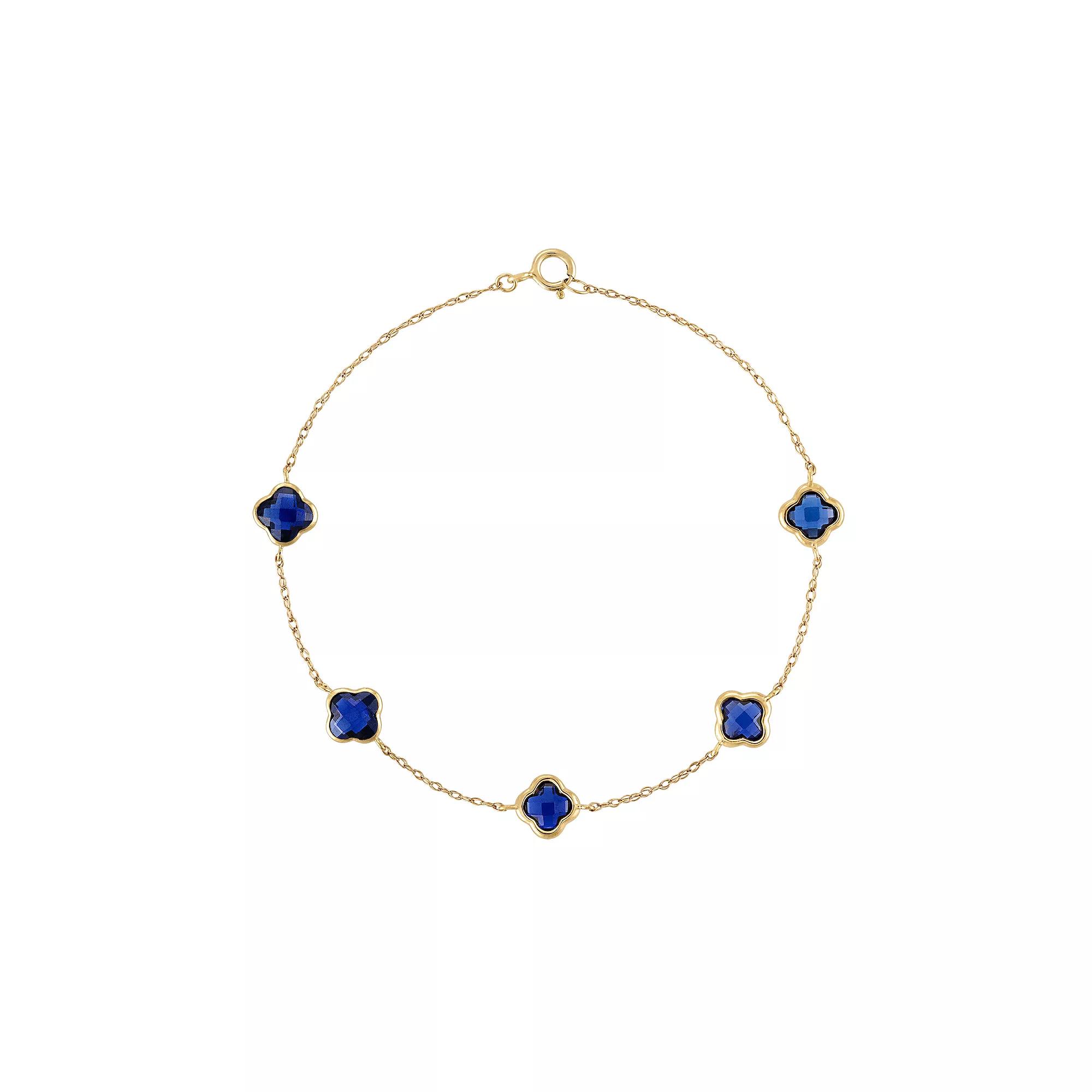 Tiara 10k Gold Gemstone Clover Cut Station Bracelet, Women's, Size: 7.25", Created Blue Product Image