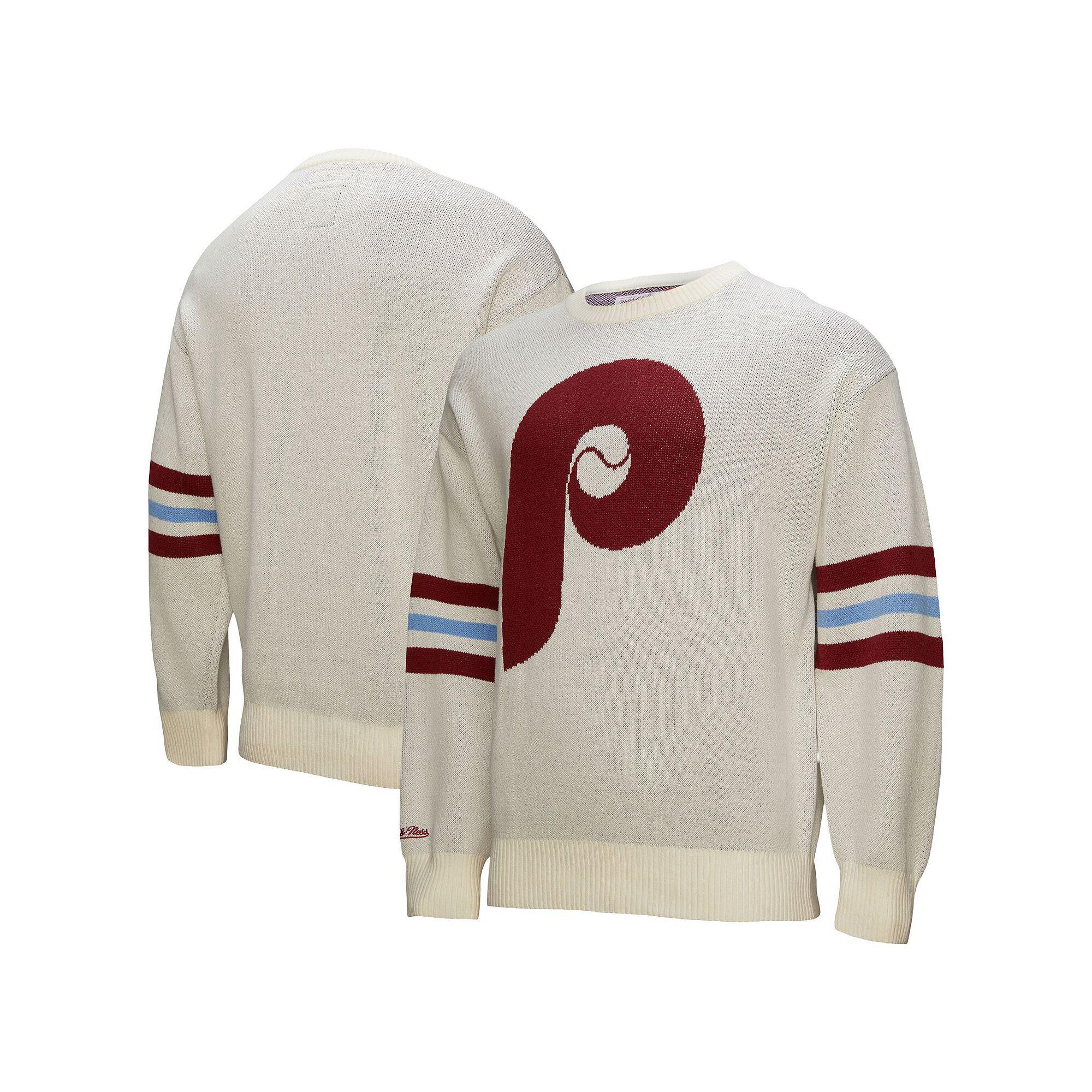 Men's Mitchell & Ness Cream Philadelphia Phillies Retro Pullover Sweater,  Product Image