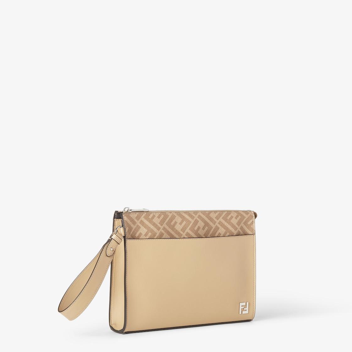 FF Squared ClutchBeige leather and FF Canvas pouch Product Image