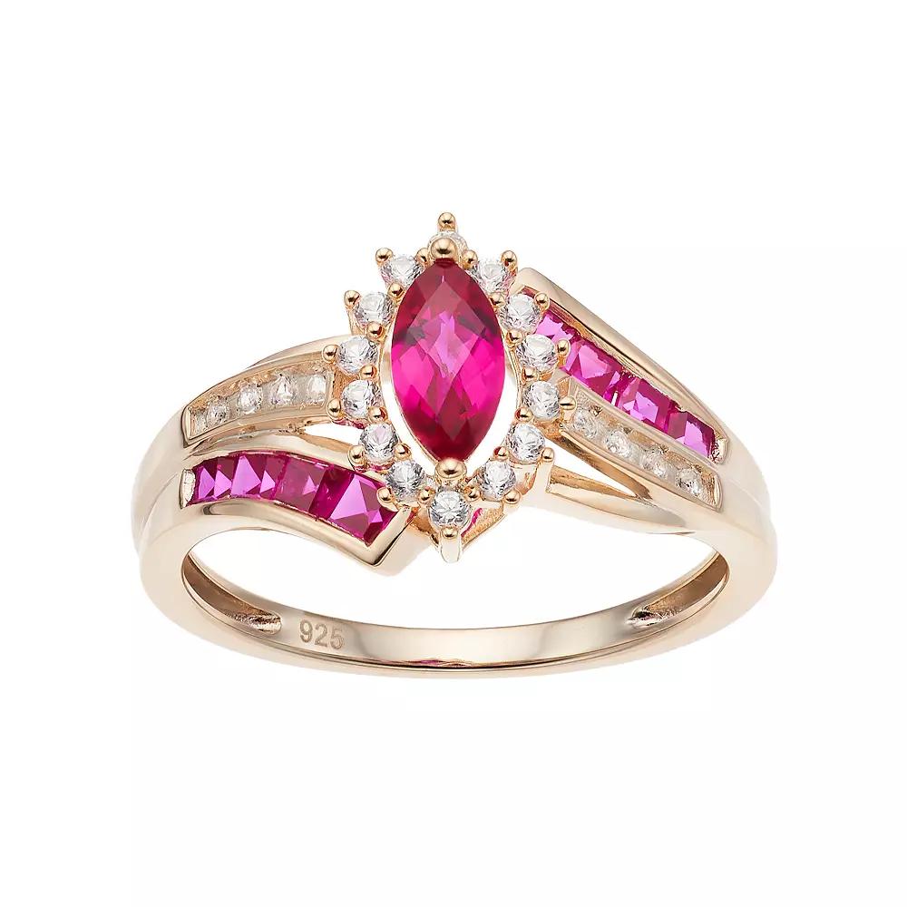 14k Gold Over Silver Lab-Created Ruby & White Sapphire Marquise Halo Ring, Women's, Size: 6, Gold Tone Product Image
