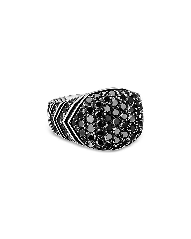 Mens Chevron Signet Ring in Sterling Silver Diamonds, 18mm Product Image