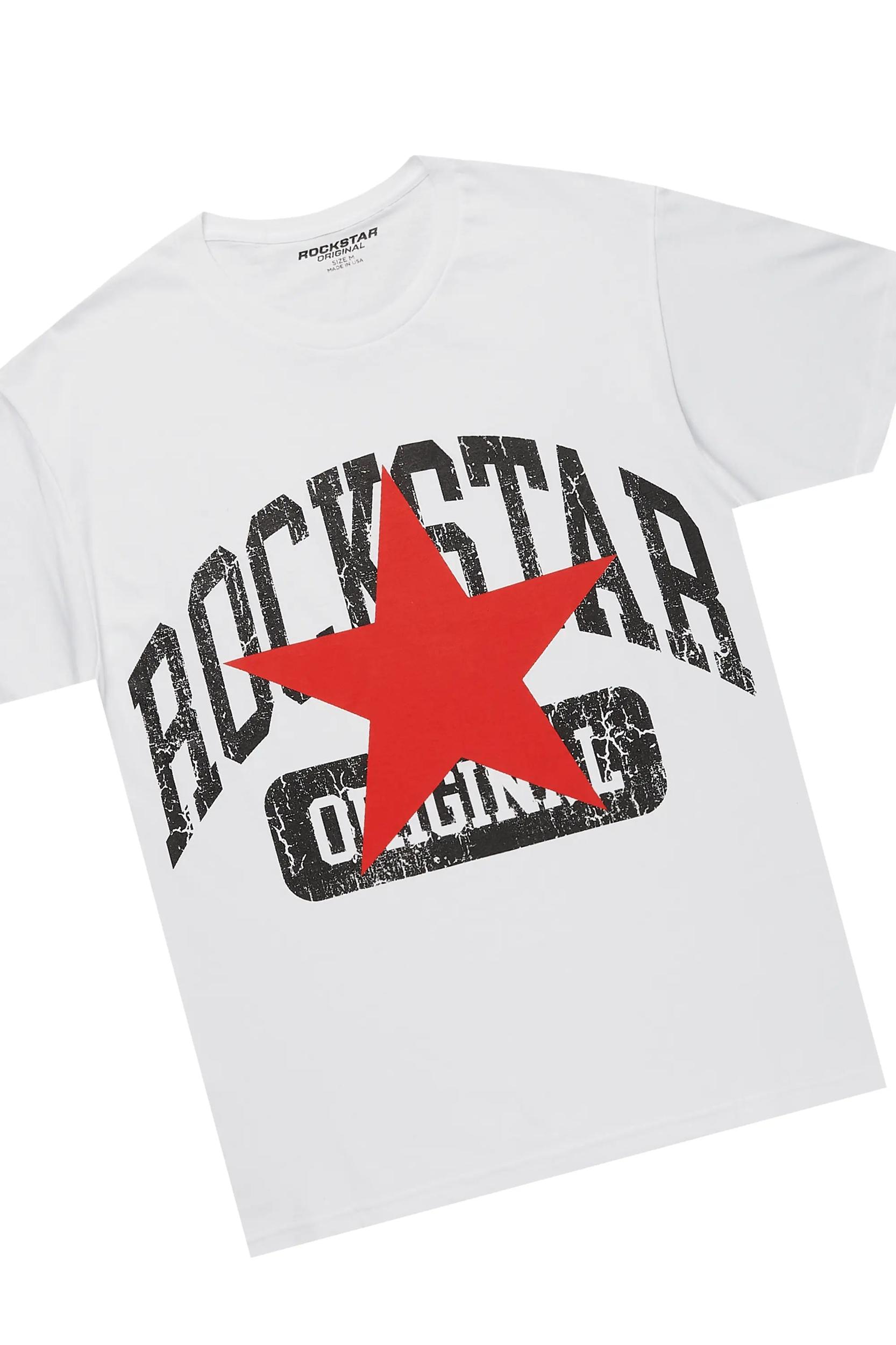 Mallor White/Burgundy T-Shirt/Stacked Baggy Track Pant Set Male Product Image