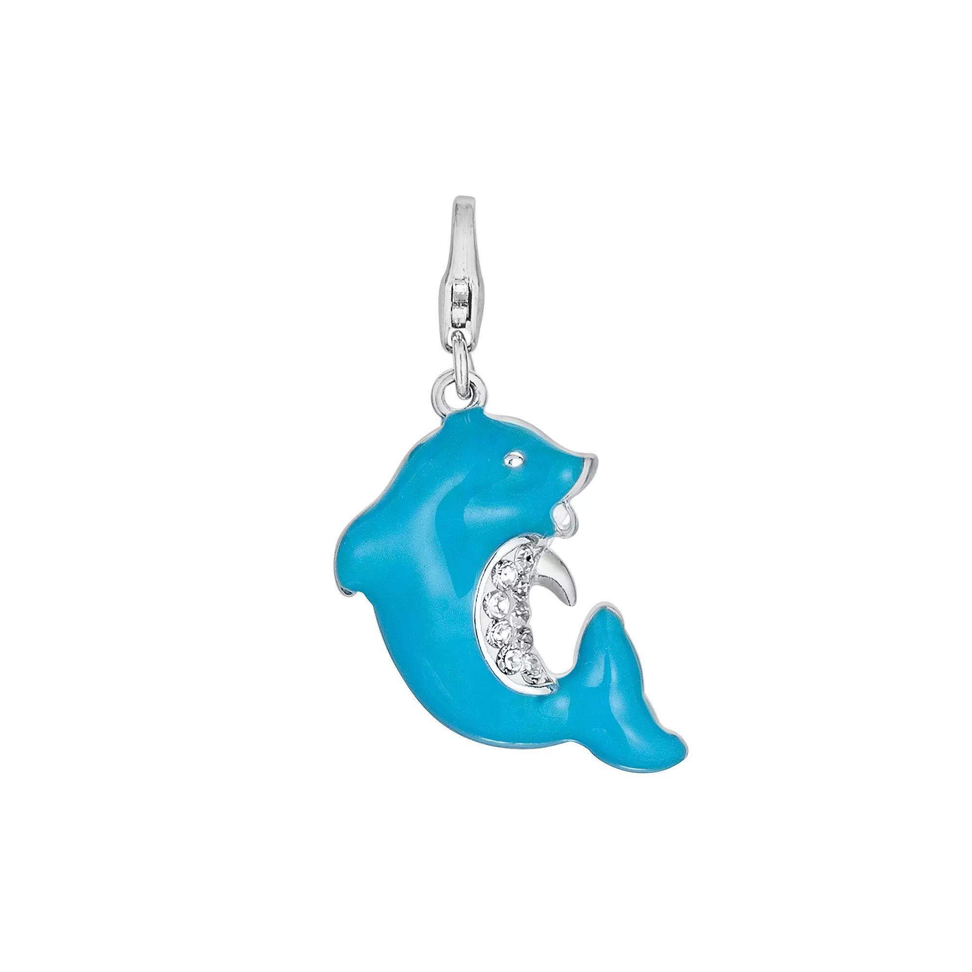 Sterling Silver Crystal Dolphin Charm, Womens, White Product Image