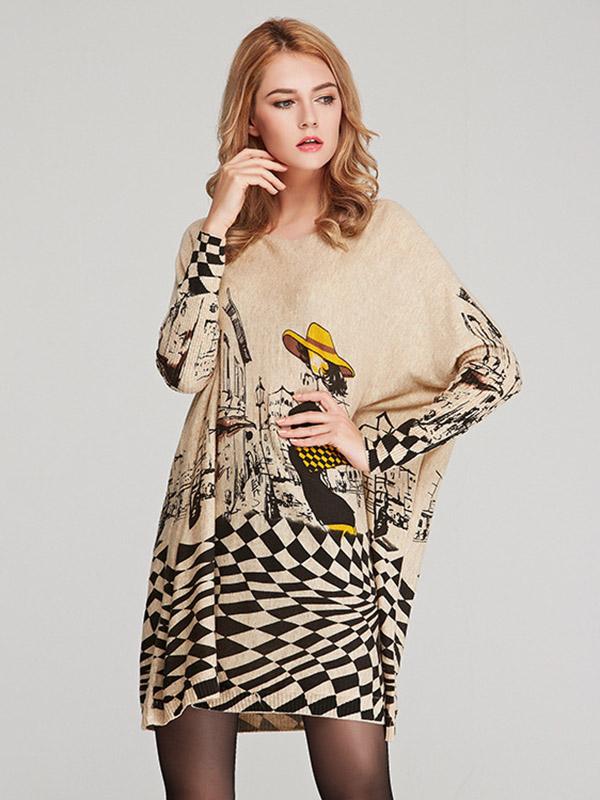 Vintage Loose Printed Split-Joint Sweater Product Image