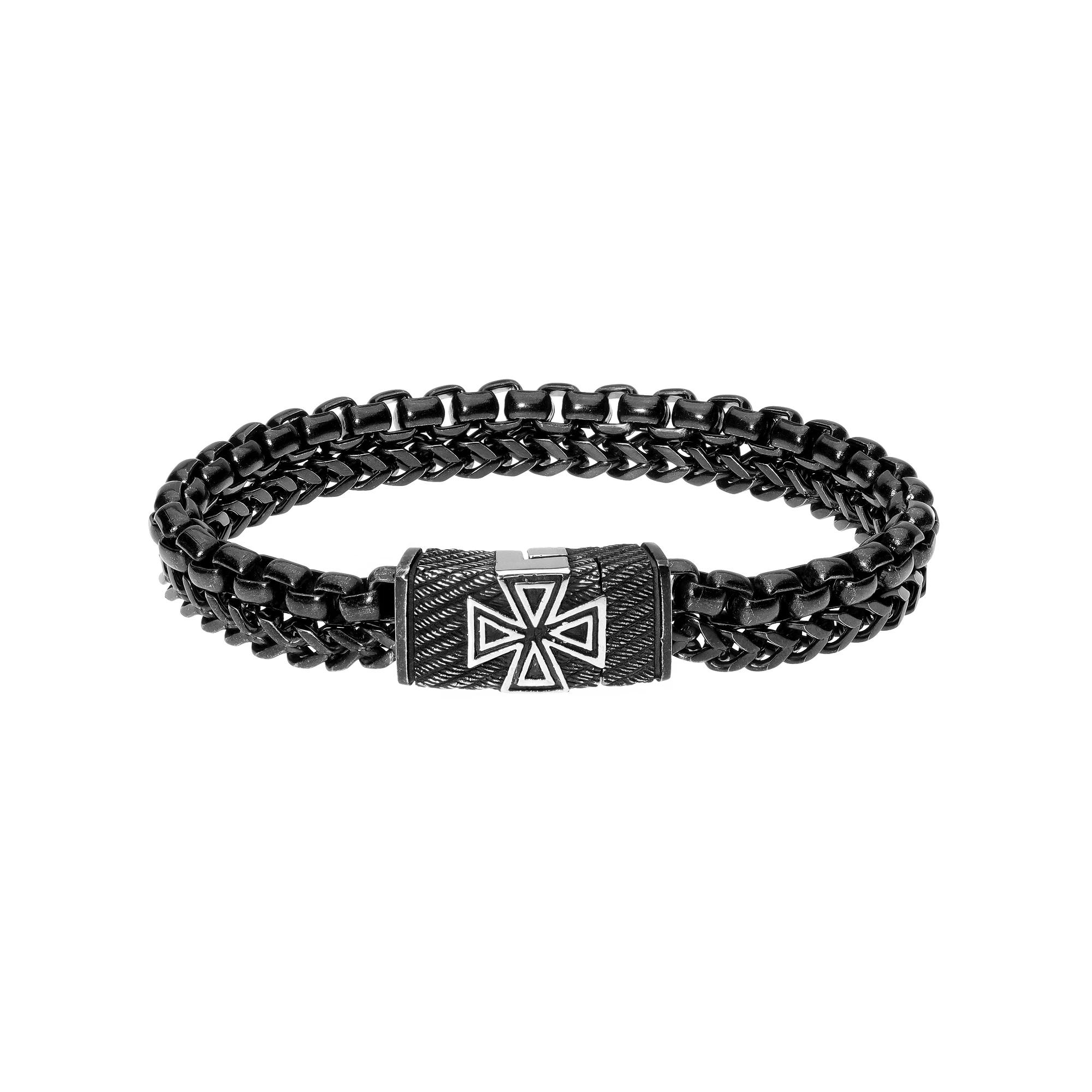 Men's LYNX Stainless Steel Textured Maltese Cross Bracelet, Size: 8.5" Product Image