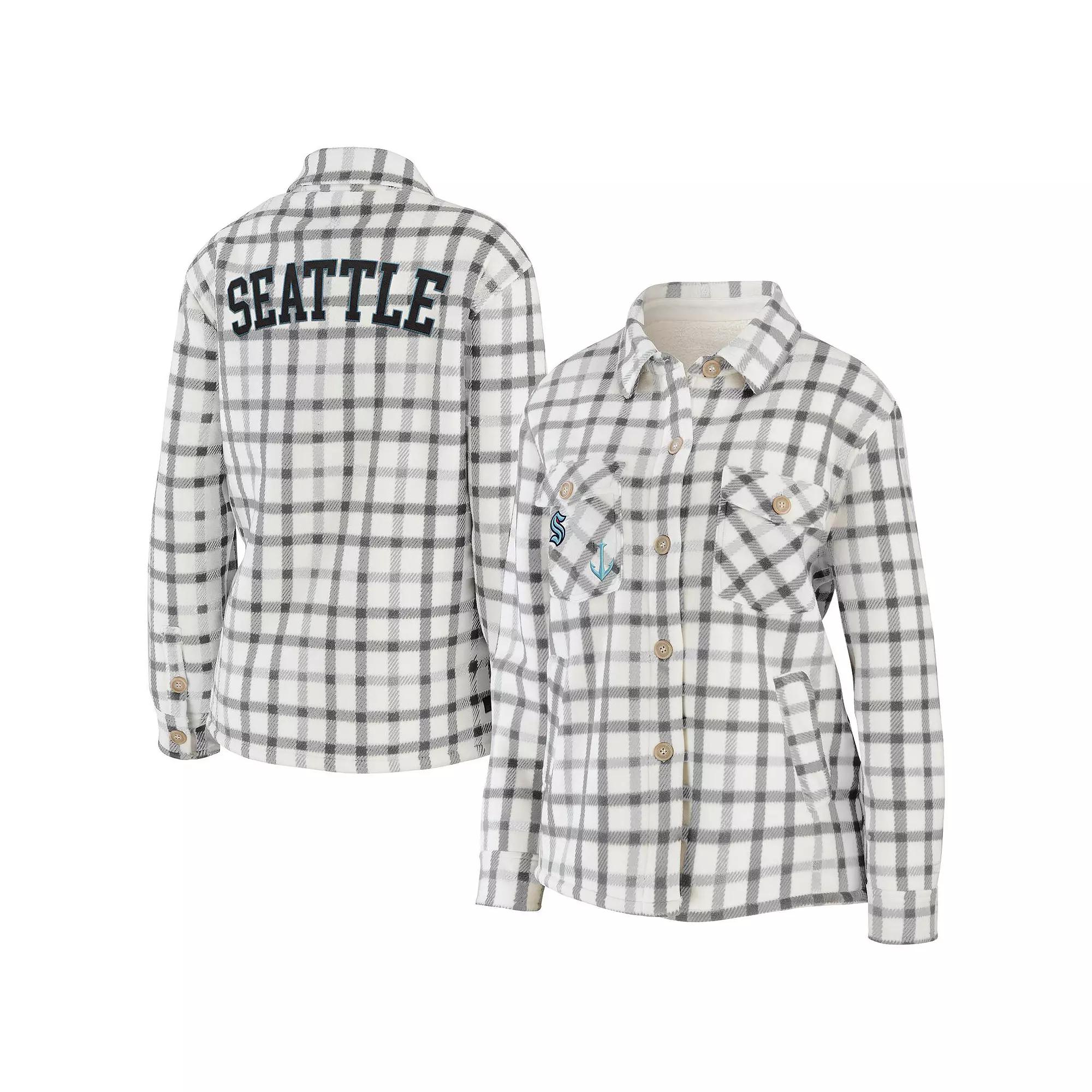 Women's WEAR by Erin Andrews Oatmeal Philadelphia Flyers Plaid Button-Up Shirt Jacket, Size: 2XL, Fly Team Product Image