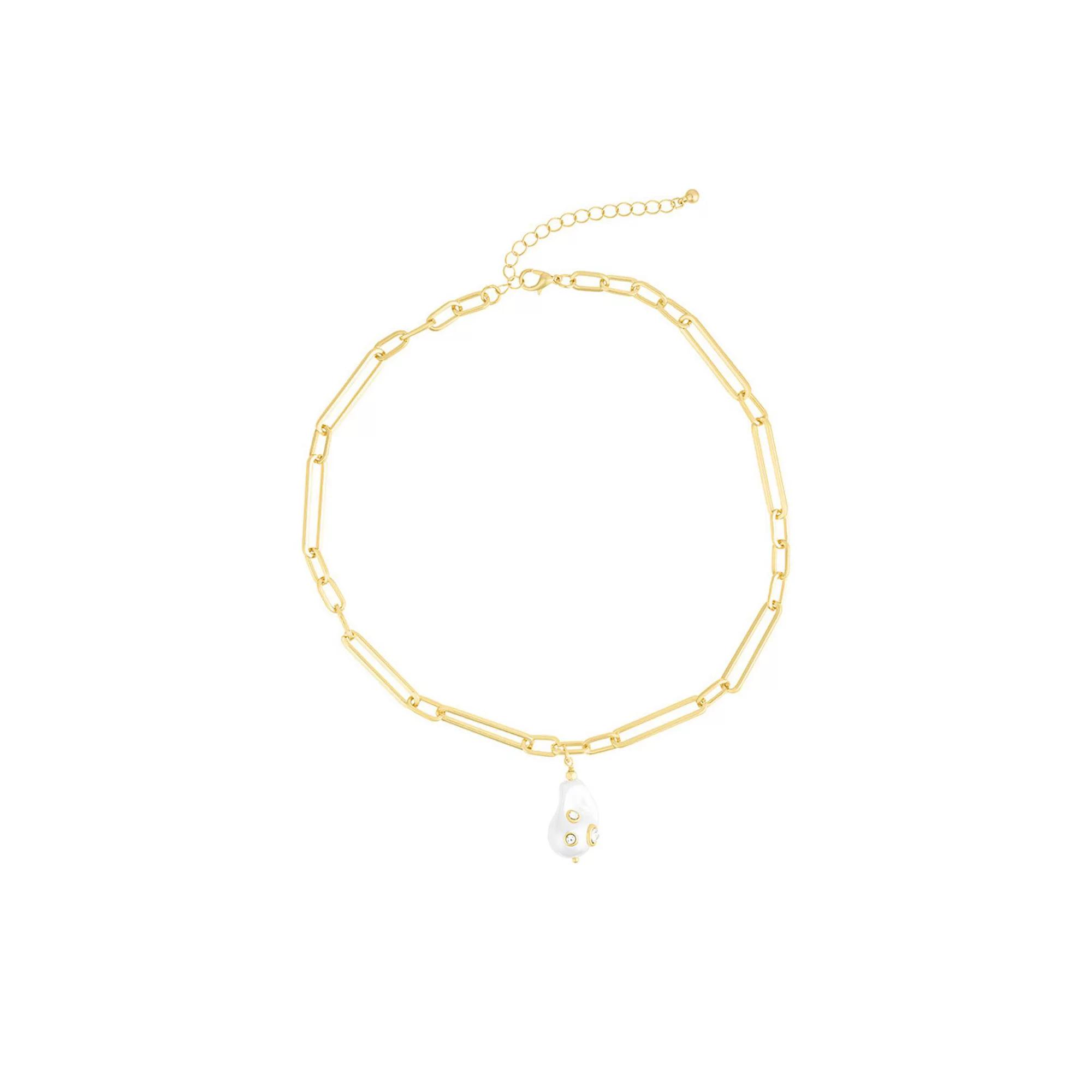 Adornia Paper Clip Chain Crystal Simulated Pearl Drop Necklace, Women's, Size: 16-18" ADJ, Gold Tone Product Image