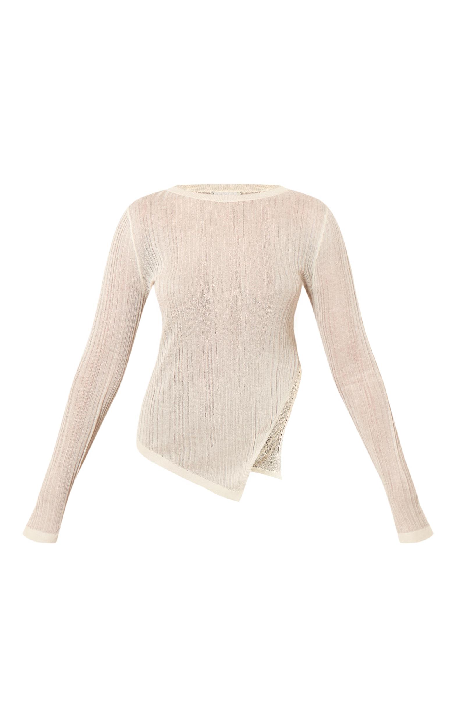 Ecru Sheer Knit Asymmetric Top Product Image