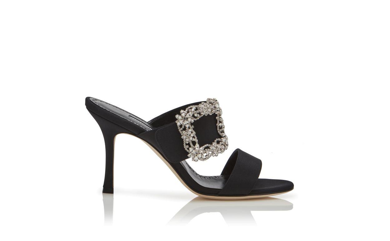 GABLE JEWEL Black Crepe de Chine Jewel Buckle Mules Product Image