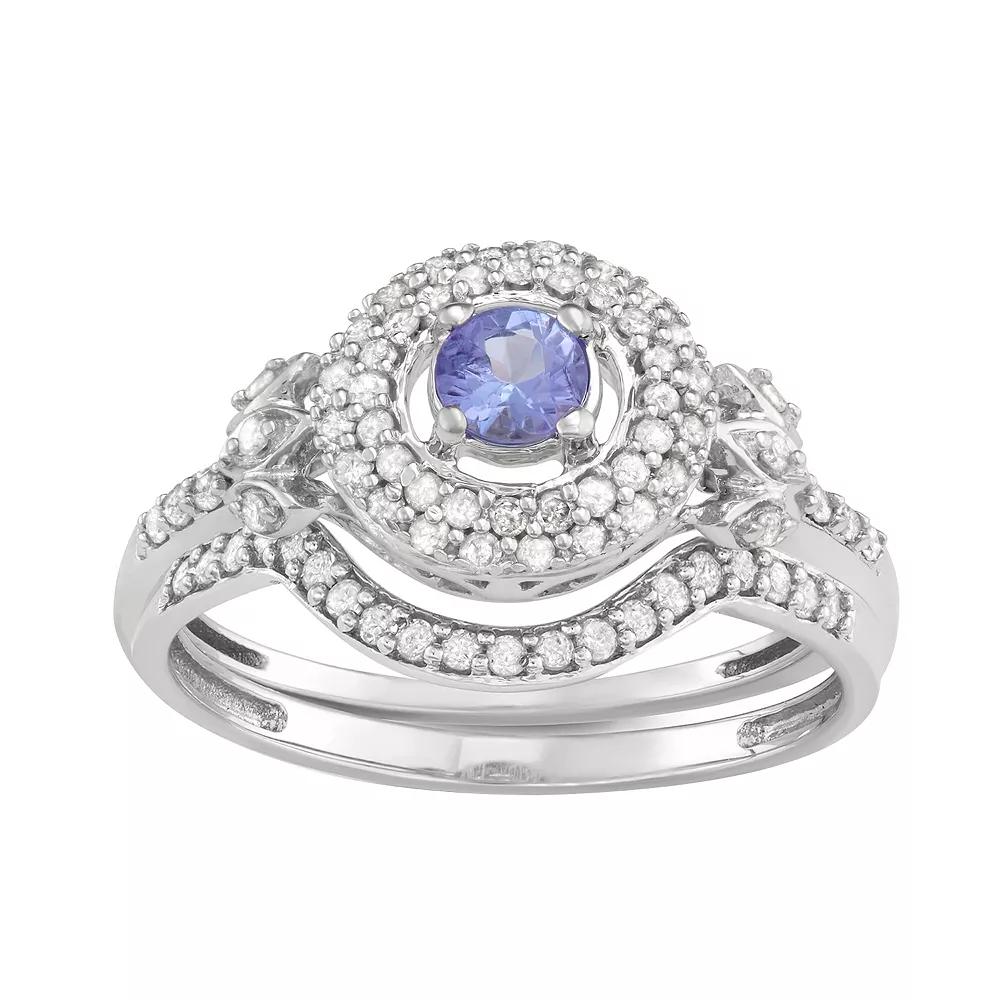 14k White Gold Gemstone & 5/8 Carat T.W. Diamond Engagement Ring, Womens, Tanzanite Product Image