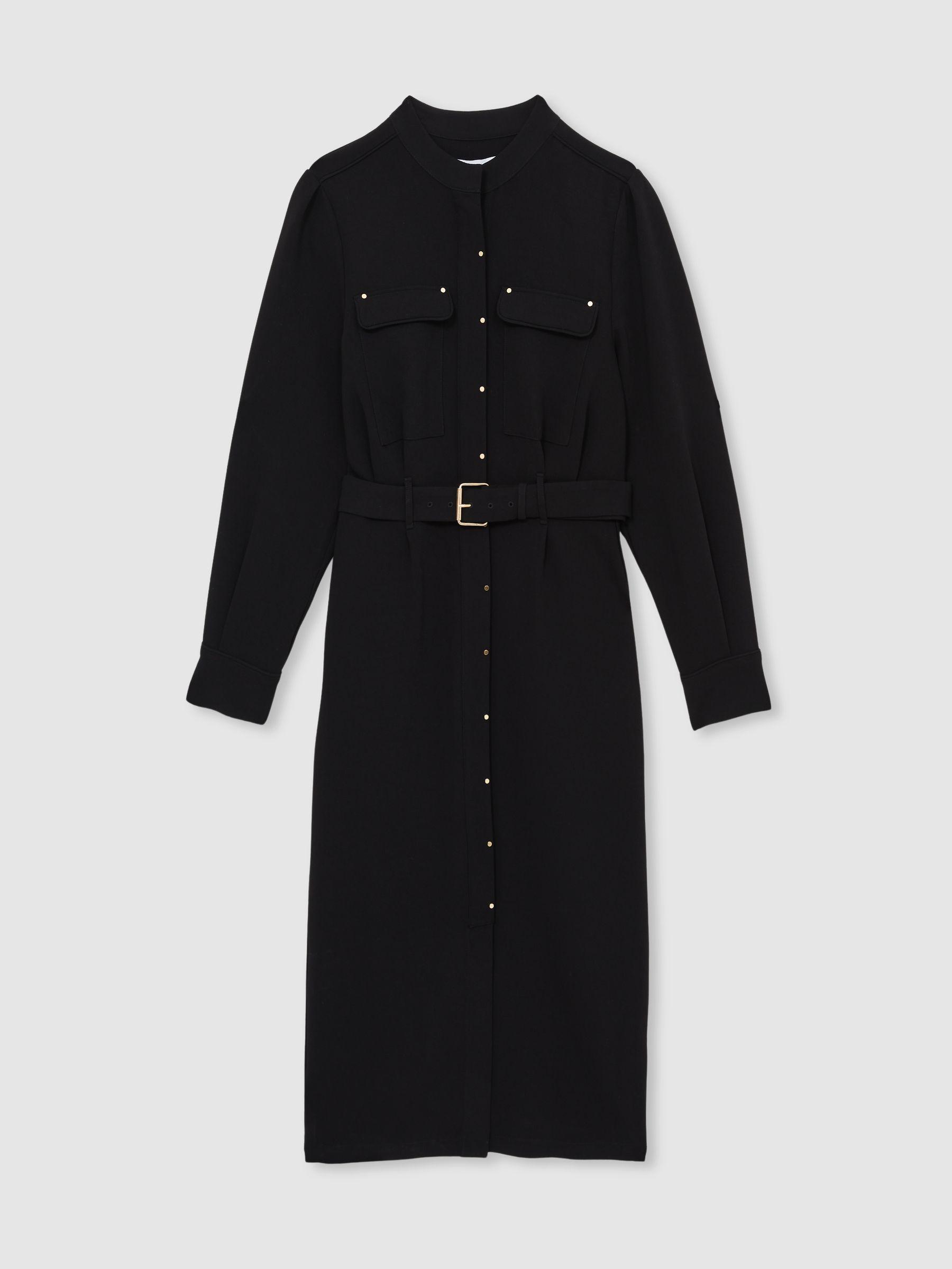 Twill Belted Shirt Dress in Black Product Image