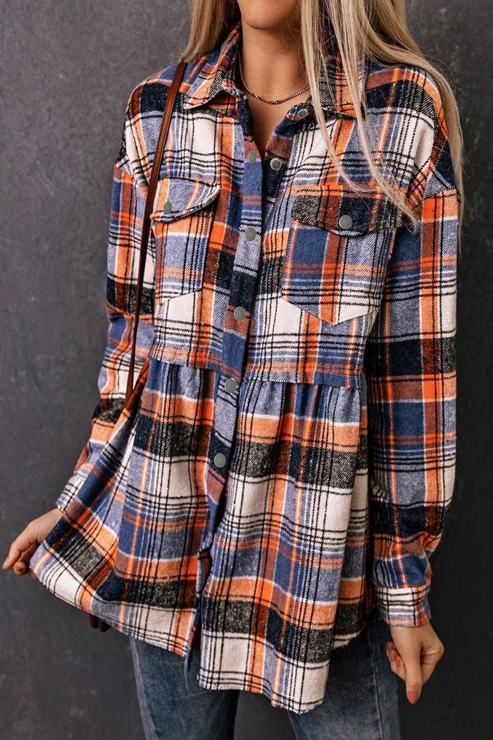 Multicolor Plaid Ruffled Shirt Jacket Product Image
