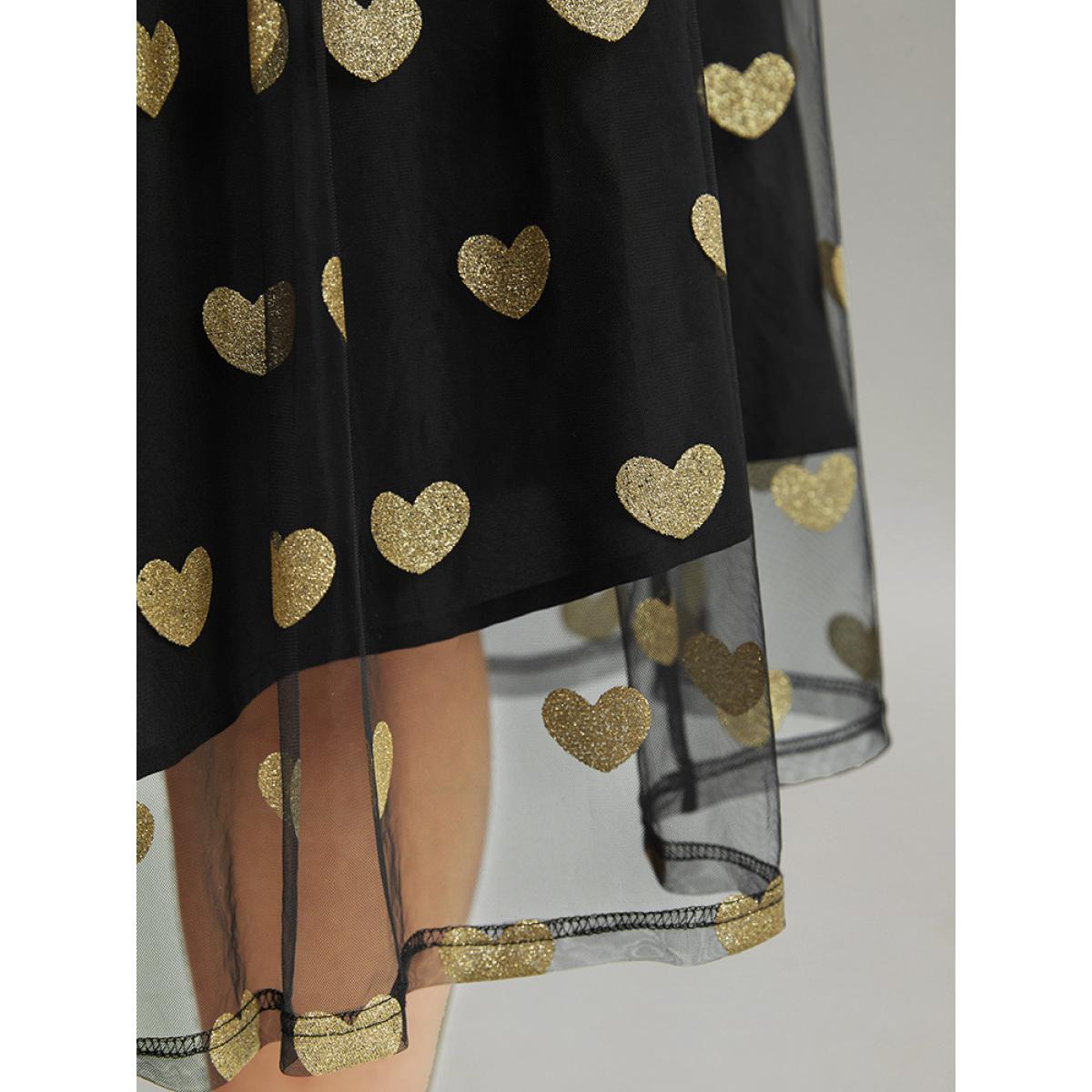 Plus Size Heart Print Rib Knit Button Detail Off Shoulder Dress Black Women Elegant Printed One-shoulder neck Long Sleeve Curvy Midi Dress BloomChic 22-24/3X Product Image