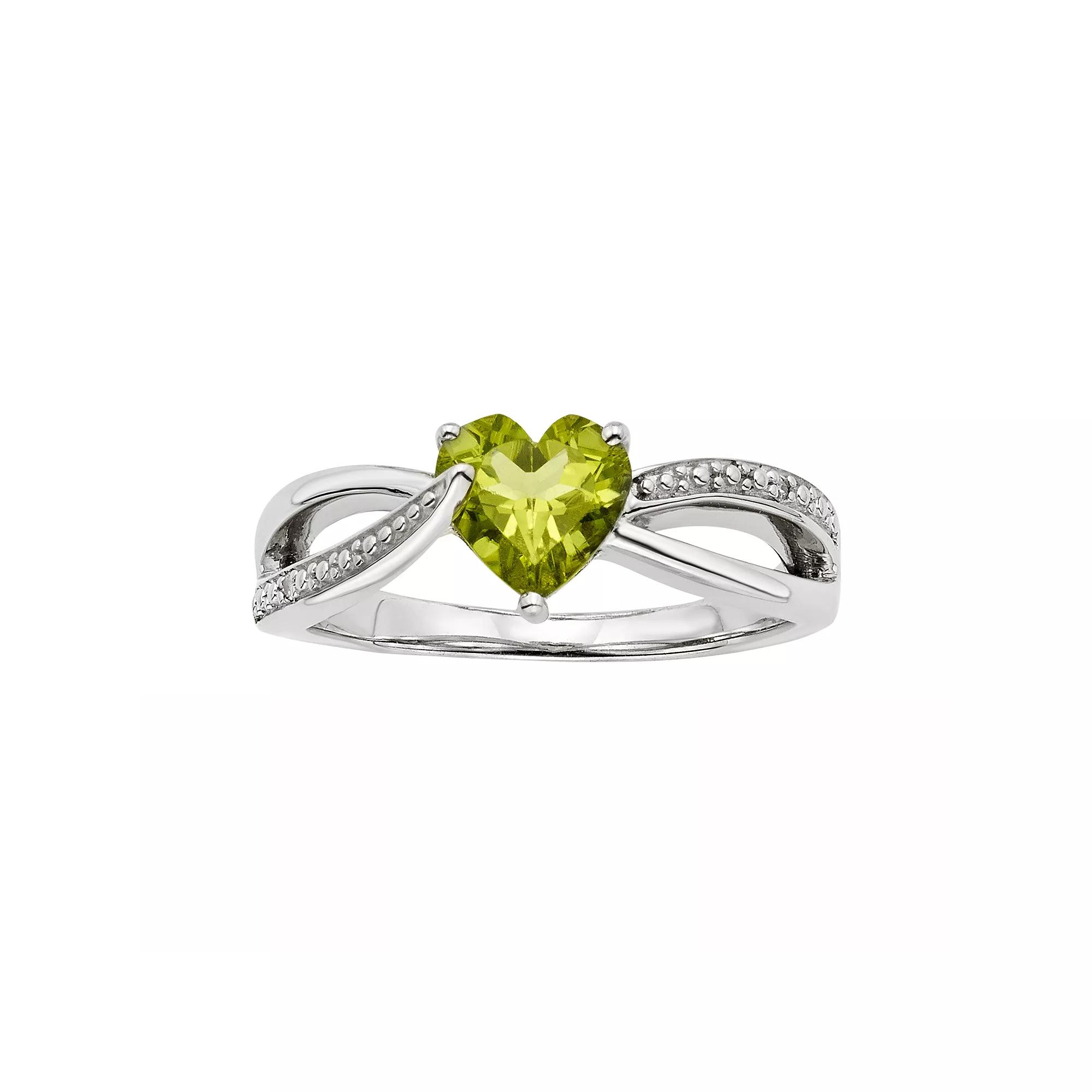 Peridot and Diamond Accent Sterling Silver Heart Bypass Ring, Womens Green Product Image
