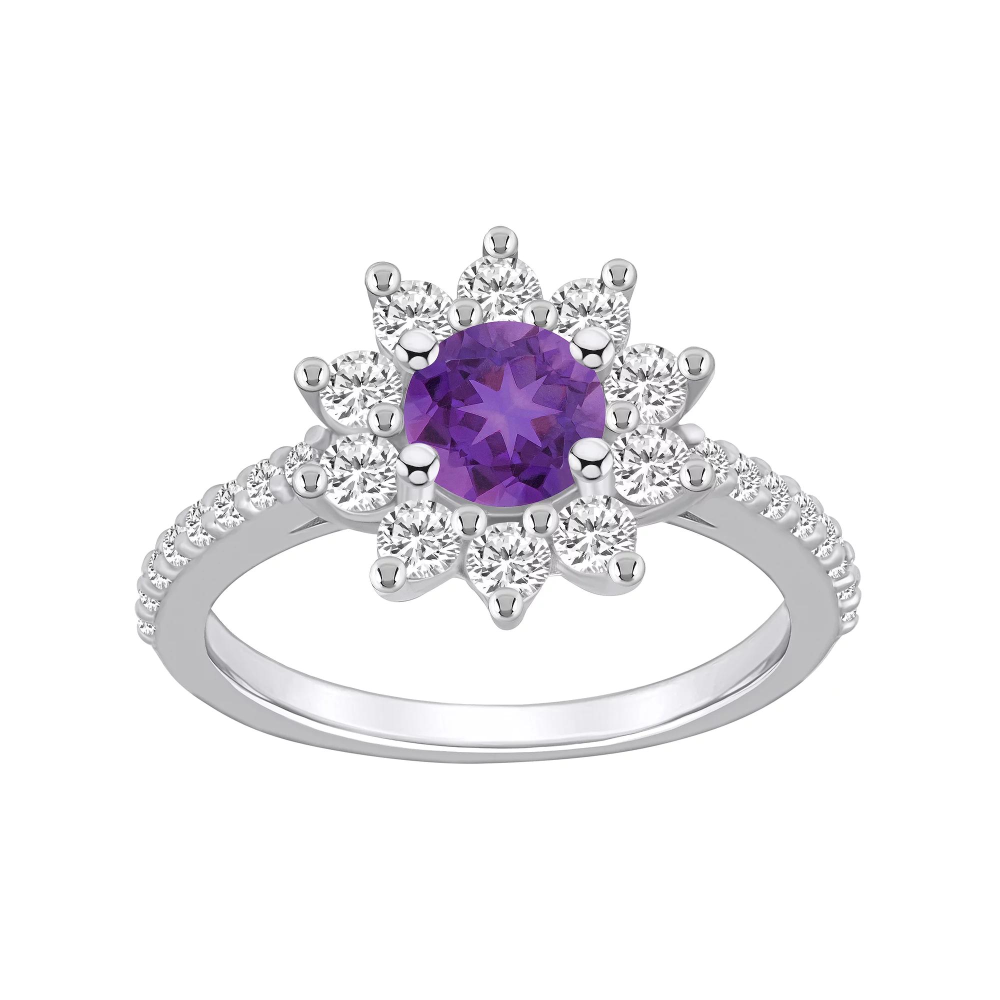 Alyson Layne 14k White Gold Round Amethyst & 3/4 Carat T.W. Diamond Halo Ring, Women's, Size: 6, Purple Product Image