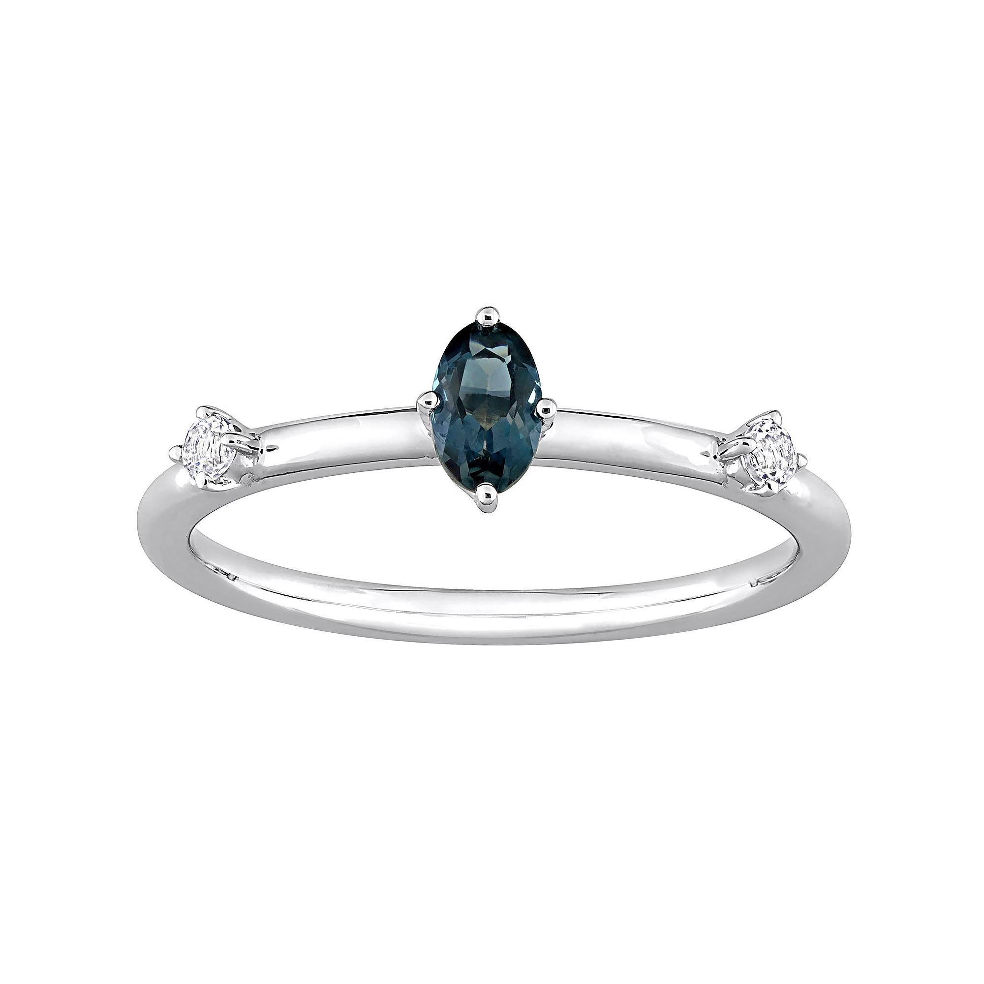 Stella Grace 10k White Gold Oval London Blue Topaz & White Topaz Stackable Ring, Womens Product Image