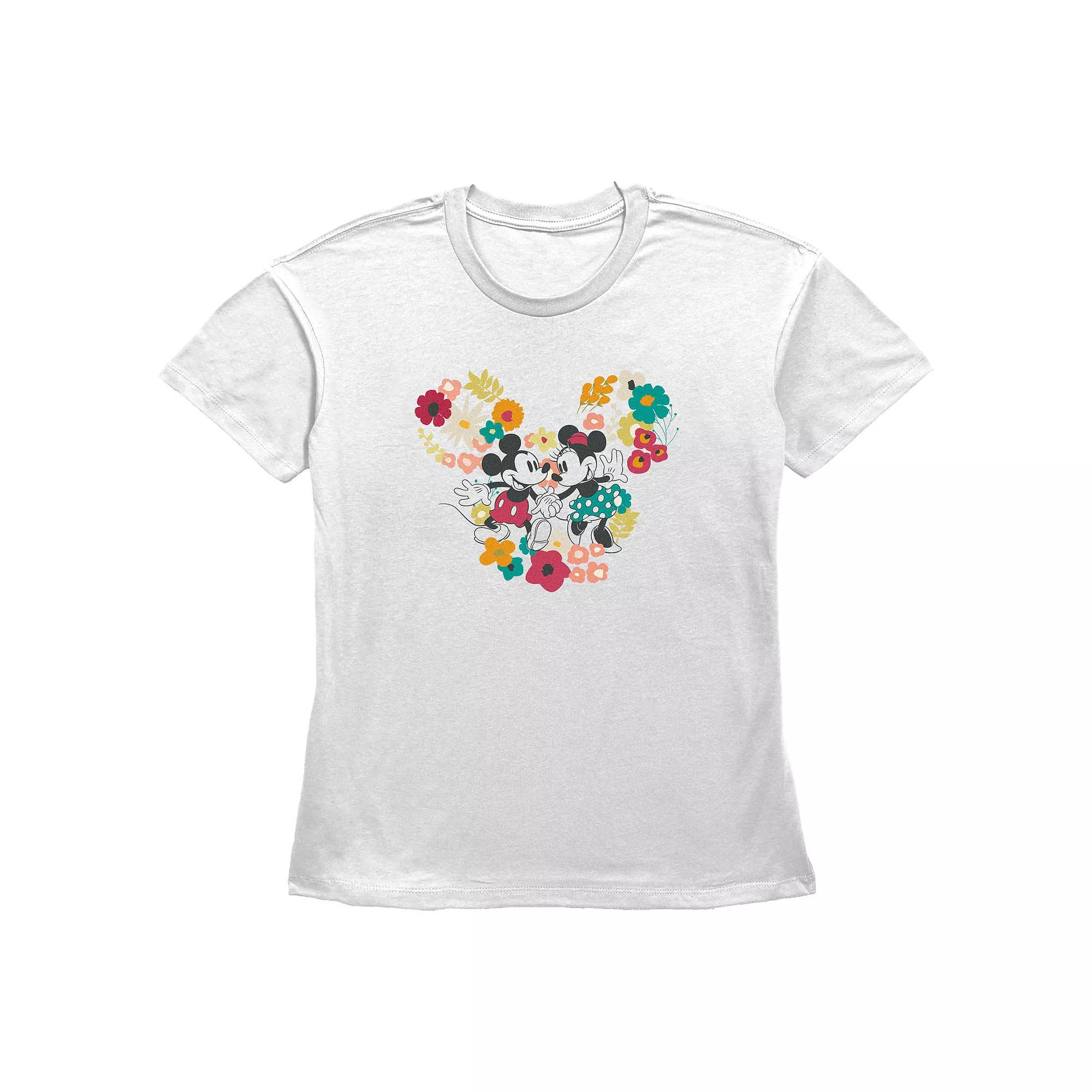 Disney's Mickey Mouse And Minnie Mouse Floral Pair Women's Graphic Tee,  Product Image