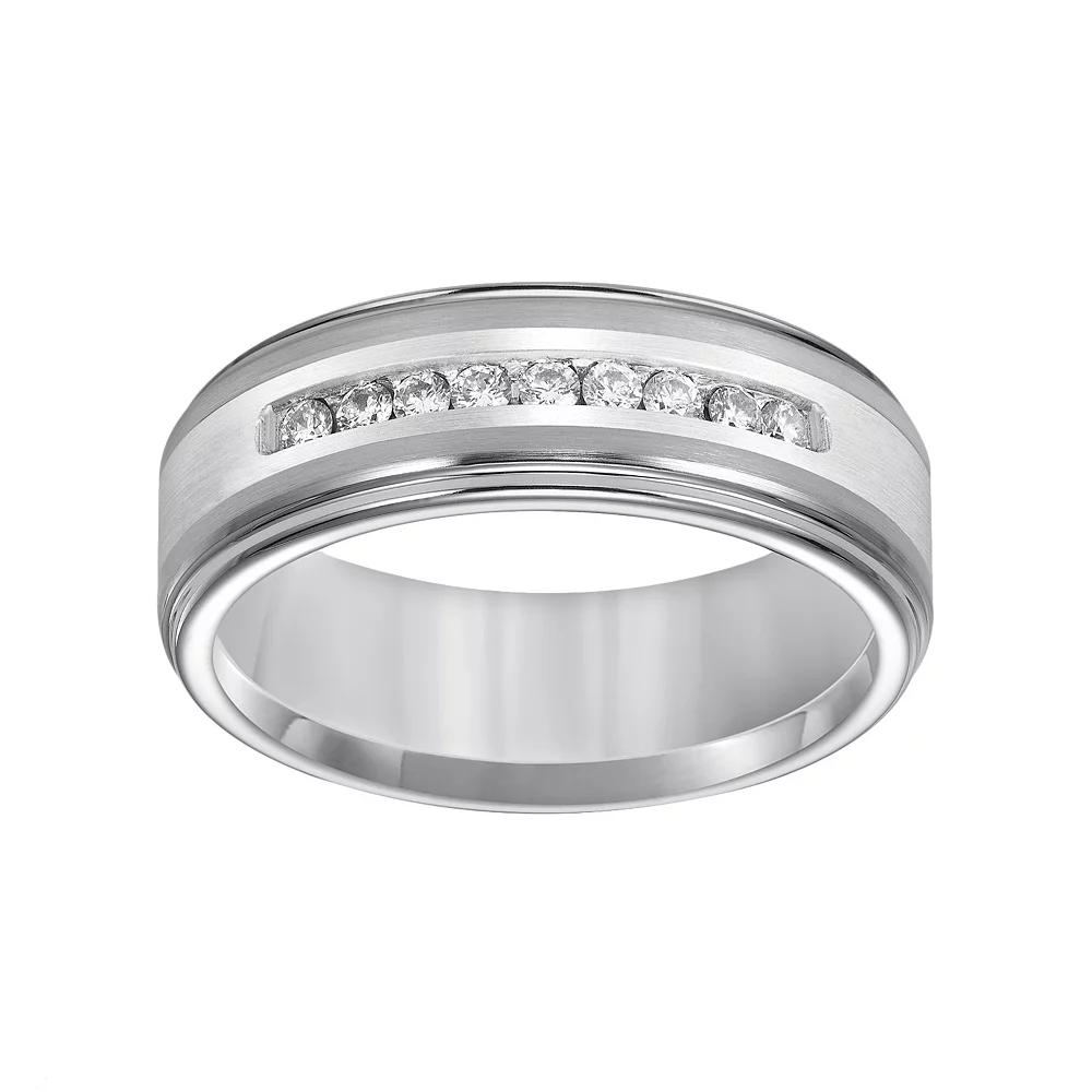 AXL Tungsten and Sterling Silver 1/4-ct. T.W. Diamond Men's Wedding Band, Size: 9, White Product Image