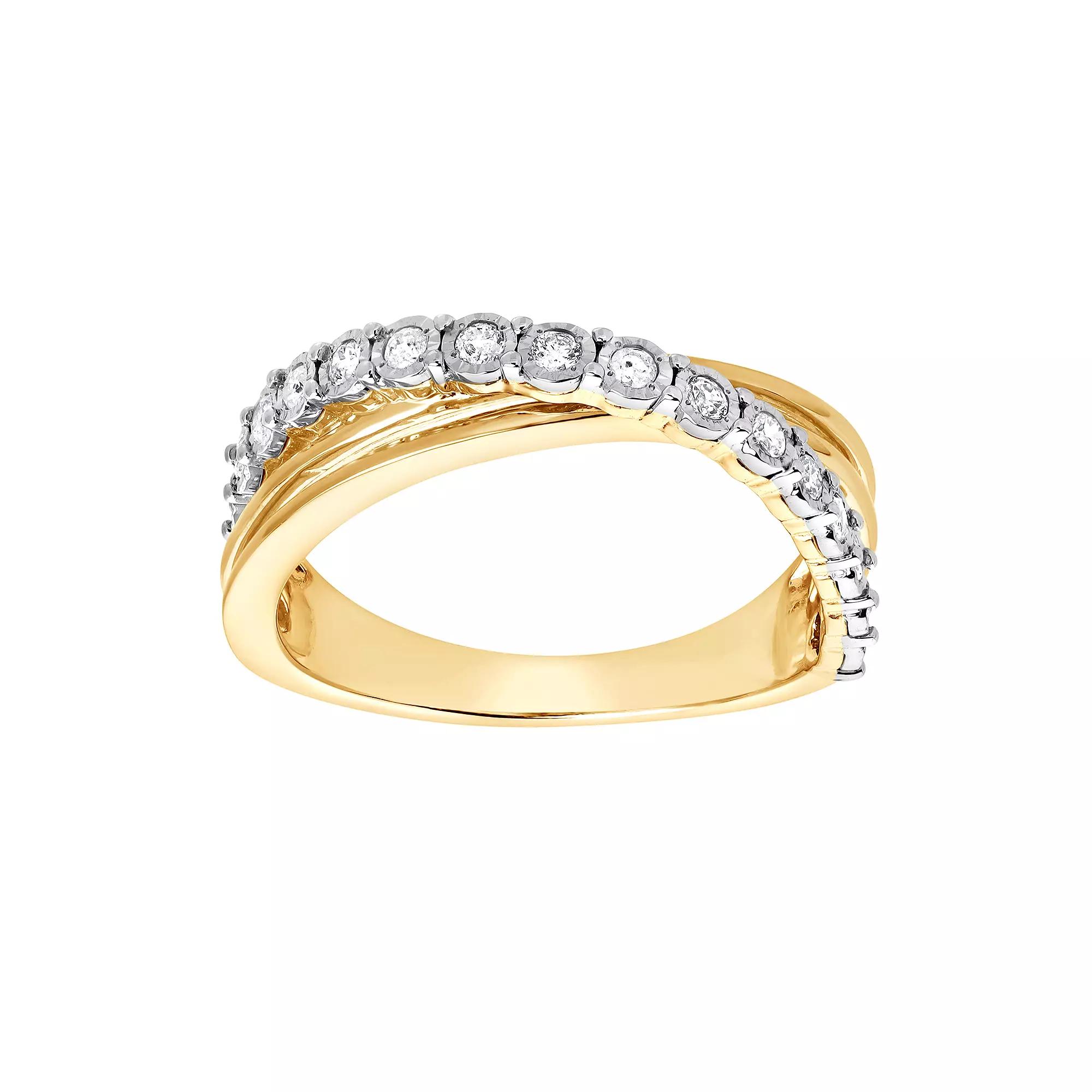 Diamond Brilliance Sterling Silver 1/4 Carat T.W. Lab-Created Diamond Pave Cross Band Ring, Women's, Size: 7, Gold Tone Product Image