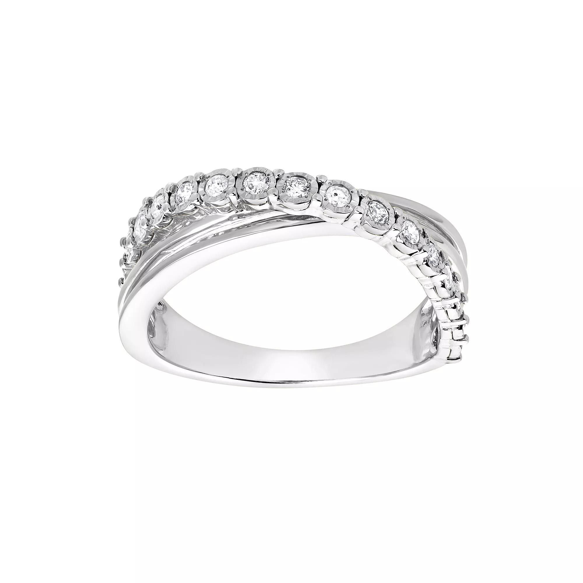 Diamond Brilliance Sterling Silver 1/4 Carat T.W. Lab-Created Diamond Pave Cross Band Ring, Women's,  Product Image