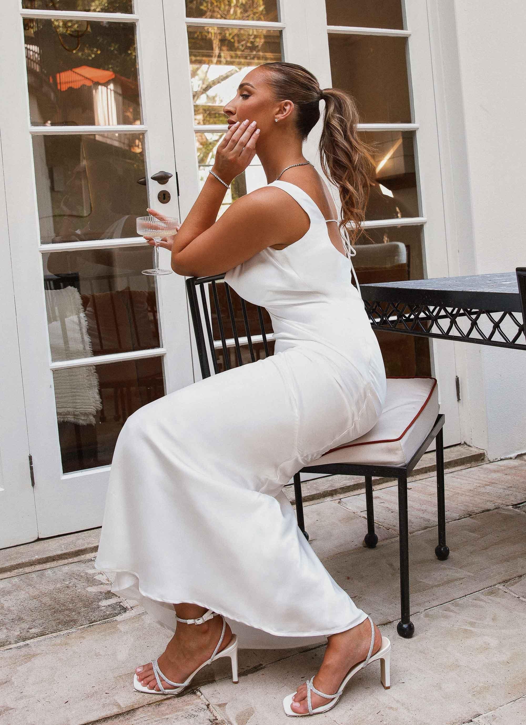 Be Mine Satin Maxi Dress - Pure White Product Image