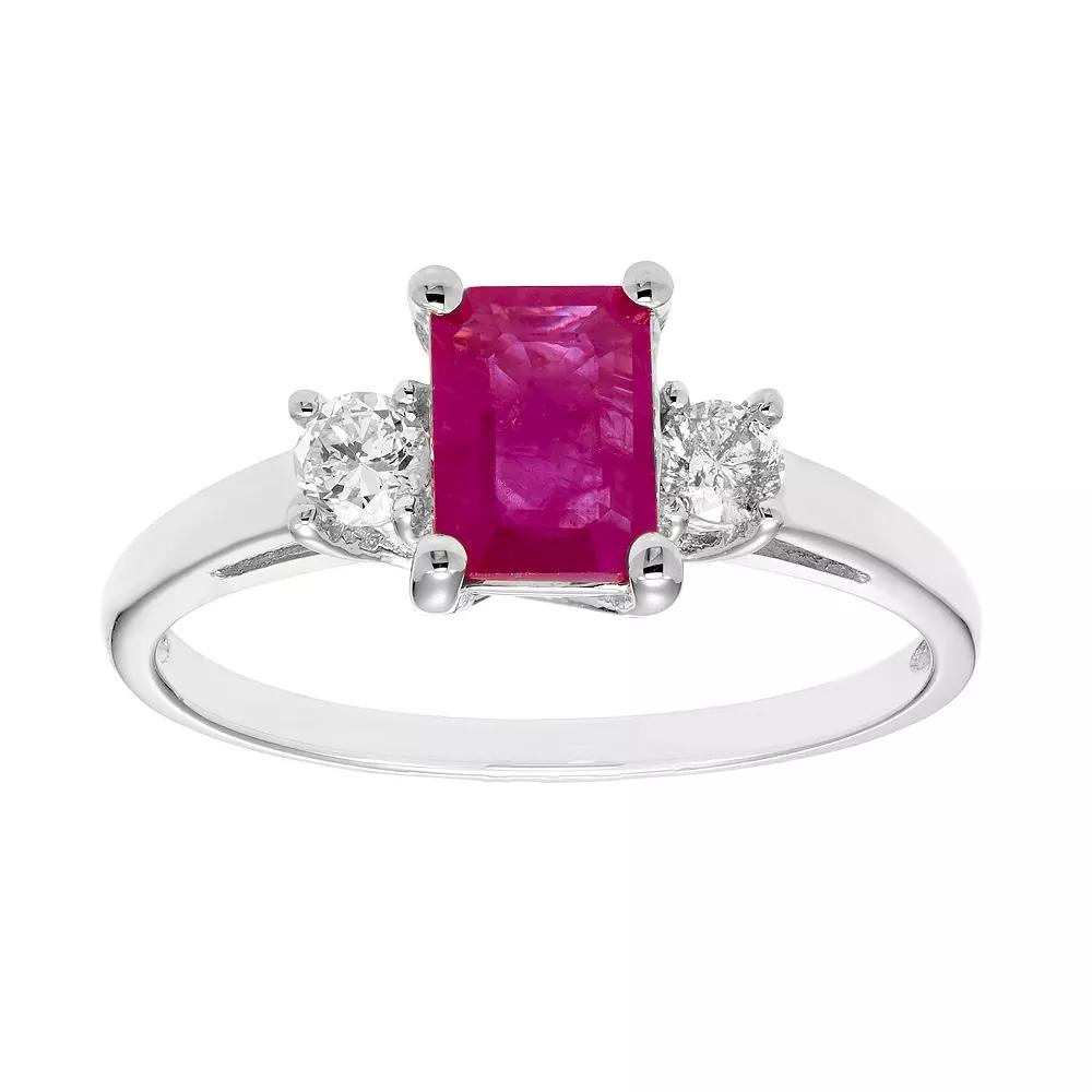 The Regal Collection 14k Gold Ruby & 1/5 Carat T.W. IGL Certified Diamond 3-Stone Ring, Women's,  Product Image